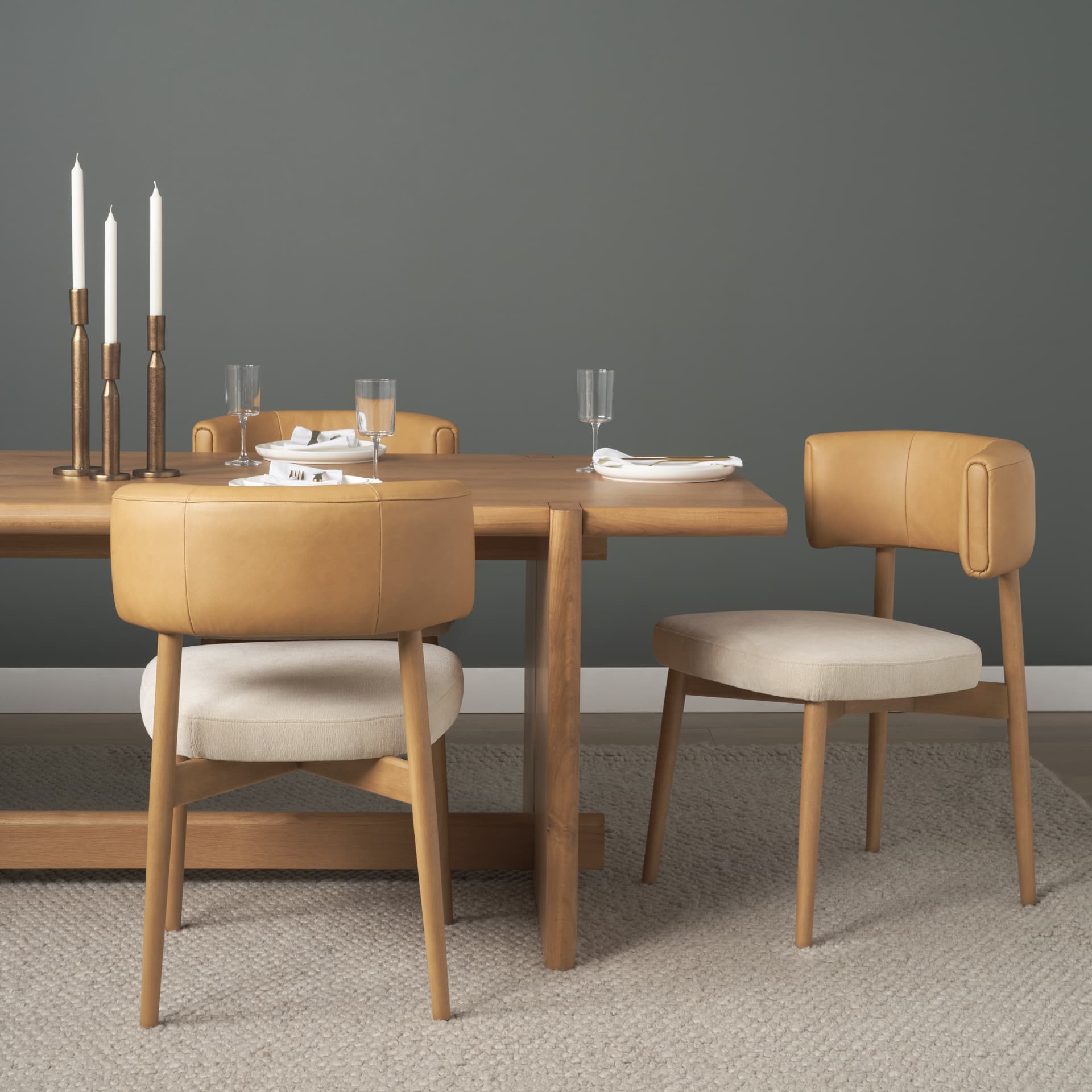 Motley Open Back Dining Side Chair | Cream Fabric w/ Brown Wood — product photograph