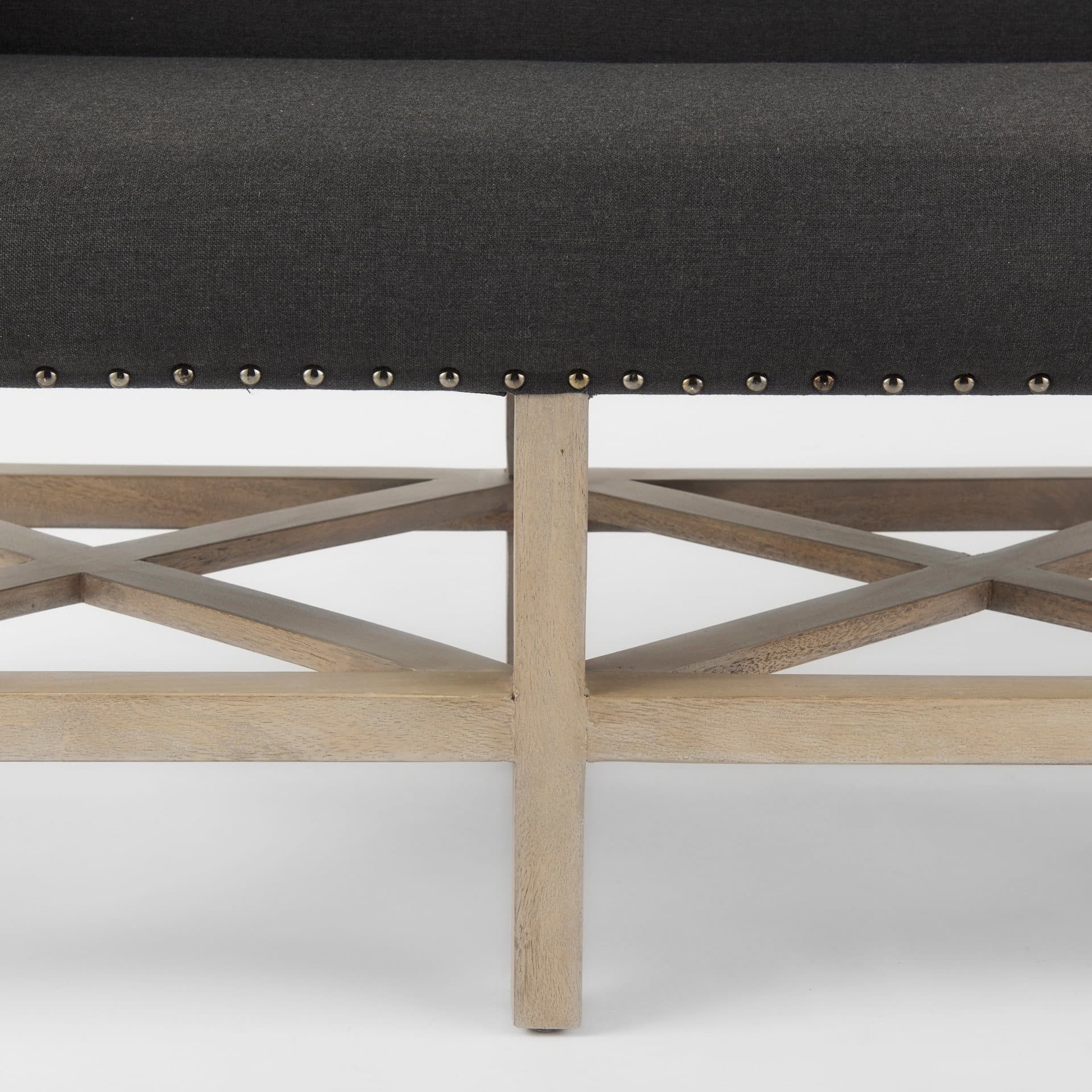Bergen 60.0L x 19.0W x 25.5H Dark Gray Fabric W/ Light Brown Wooden Base Accent Bench — product photograph