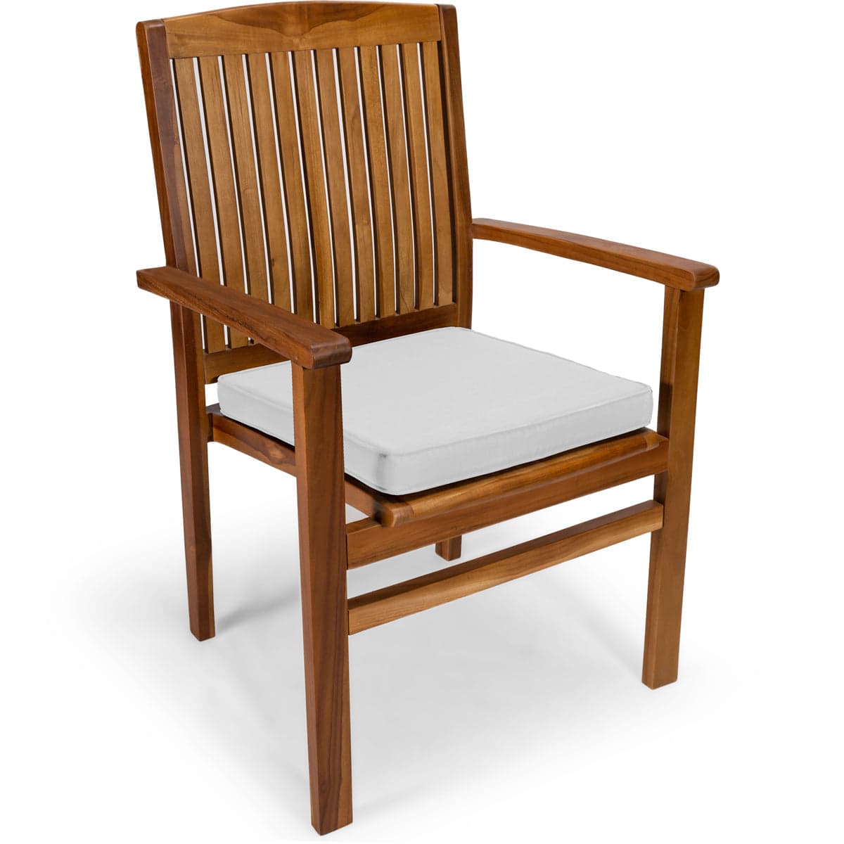 5-Piece Teak Oval Extension Table Stacking Chair Set with White Cushions TE70-24-W — product photograph