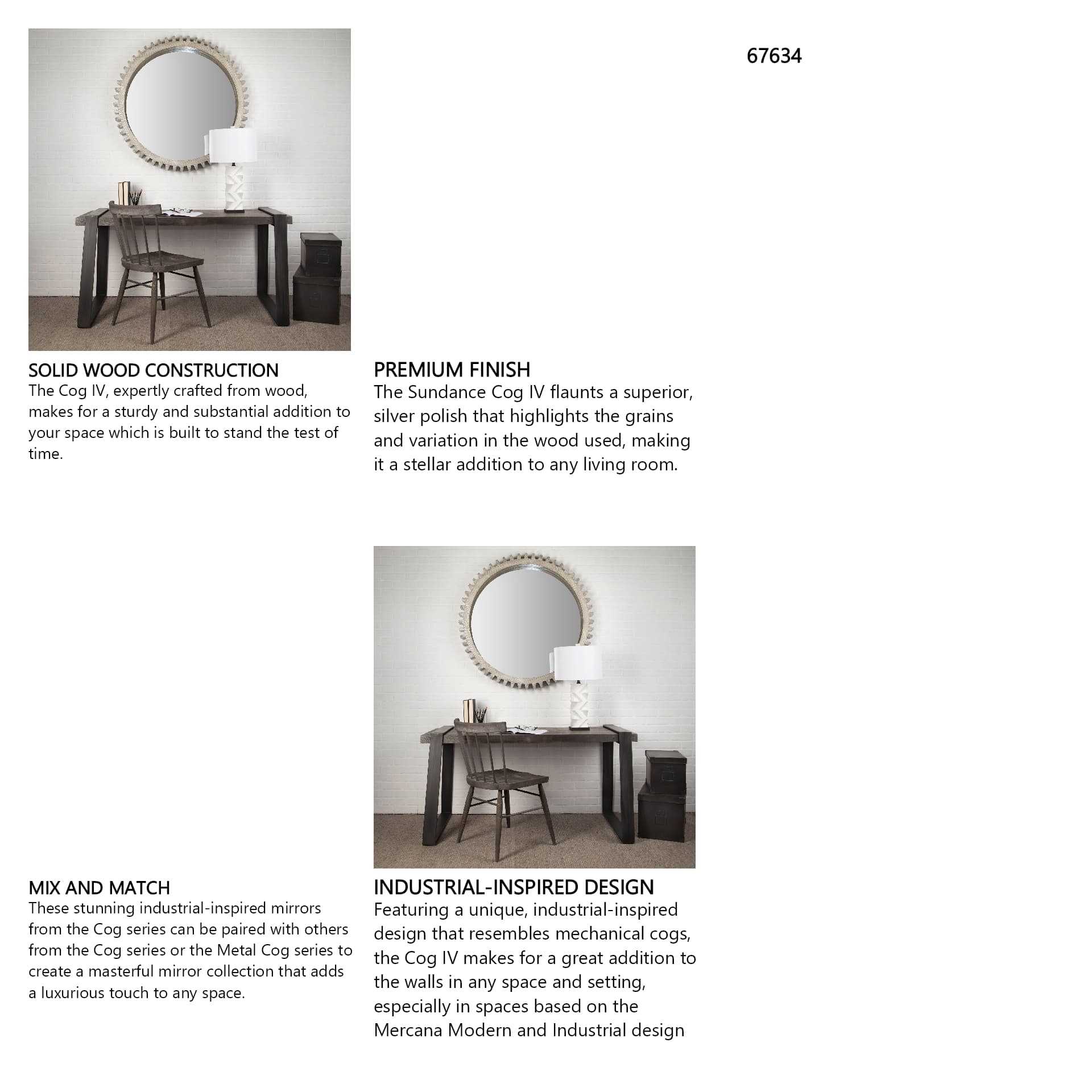 Cog Mirror 44" Round Gray Wood Frame Mirror — in a styled room