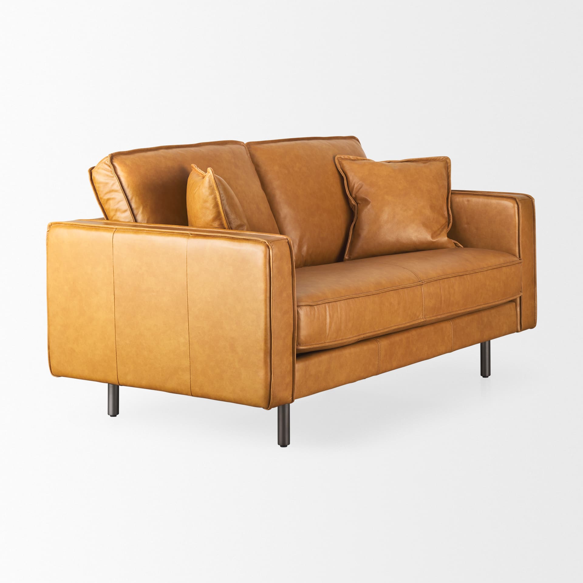 D'Arcy 65.0L x 37.0W x 34.0H Tan Leather Love Seat — product photograph