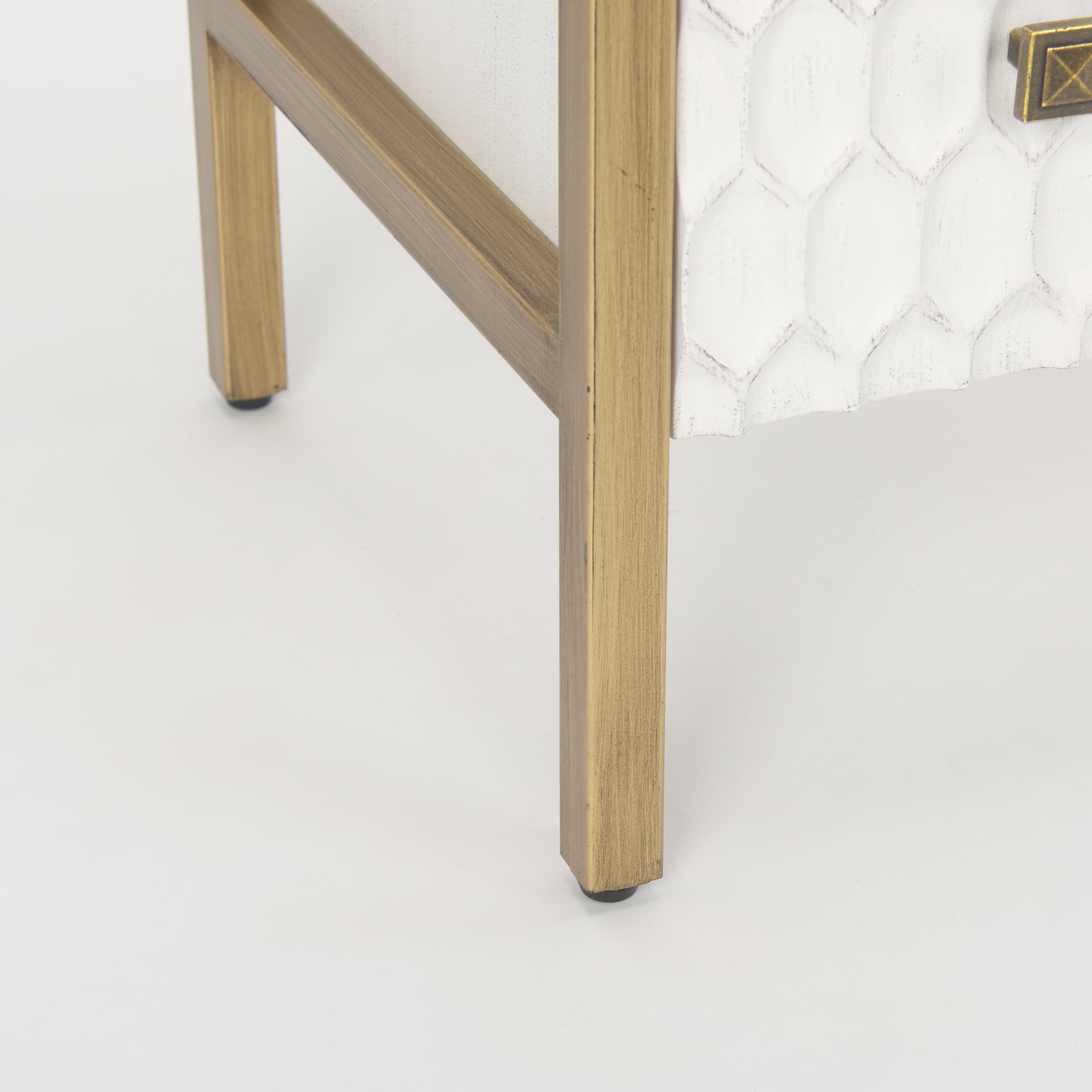 Savannah White Fir Veneer w/ Gold Metal 3-Drawer Accent Cabinet — product photograph