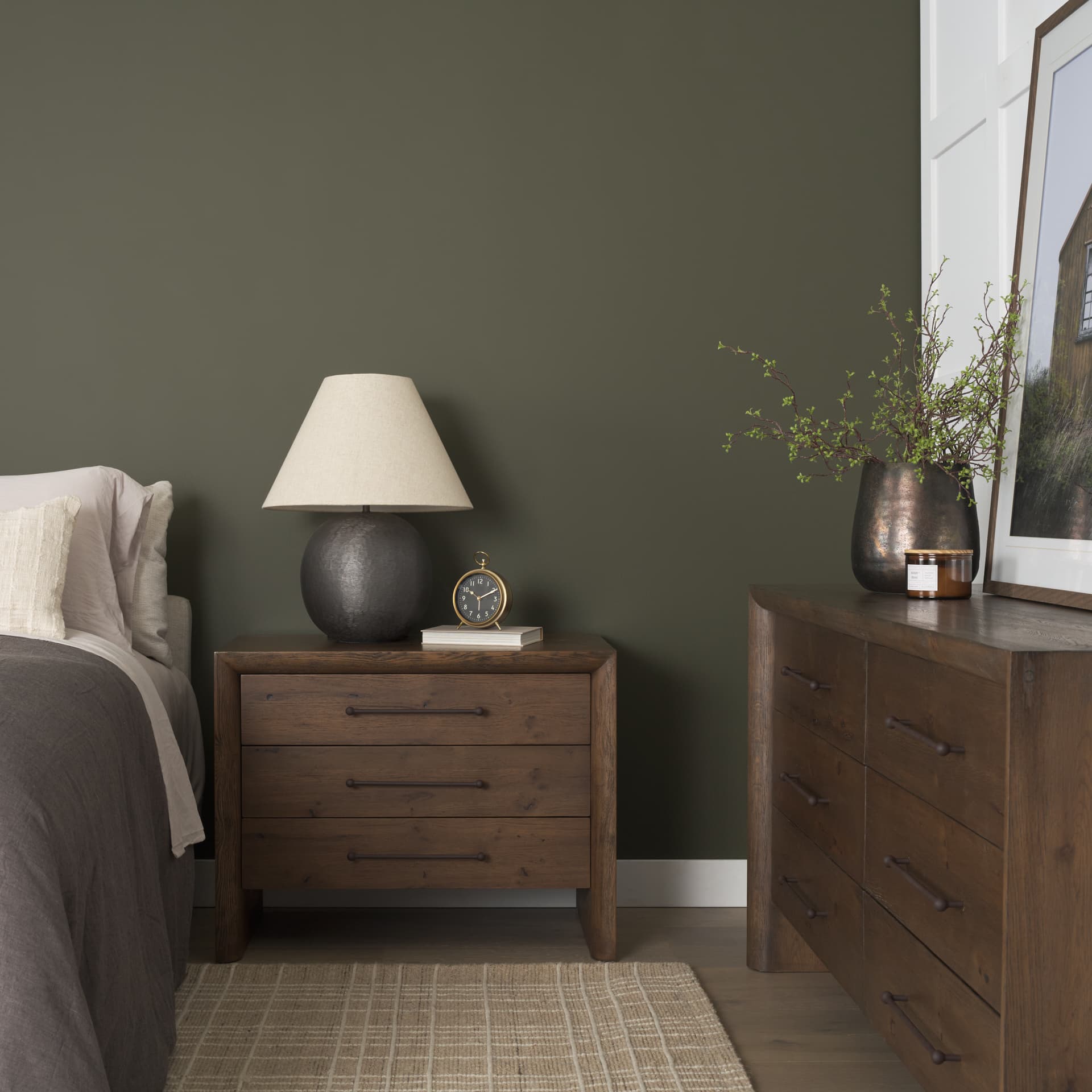 Belford 3-Drawer Dark Brown Oak Wood Closed Nightstand — product photograph