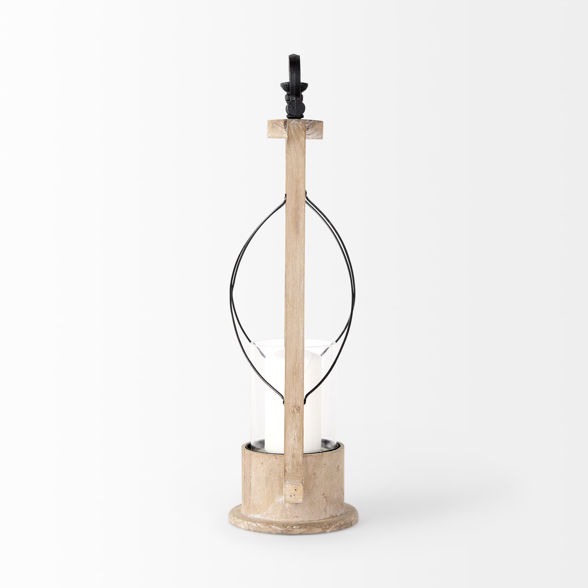Zain II Large Brown Wooden Vintage Inspired Candle Holder Lantern — product photograph