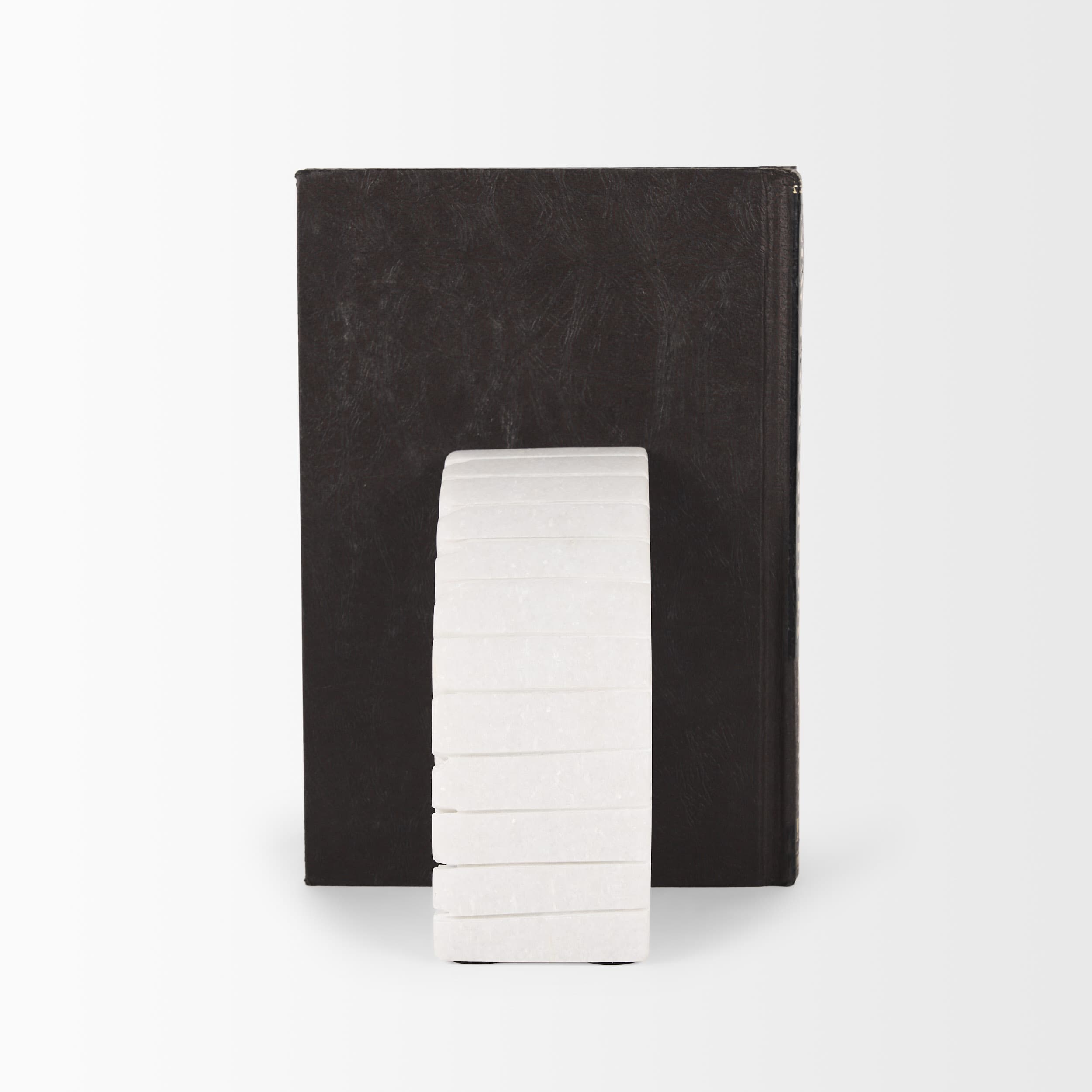 Stept White Marble Bookends w/rough carving (set of 2) — product photograph