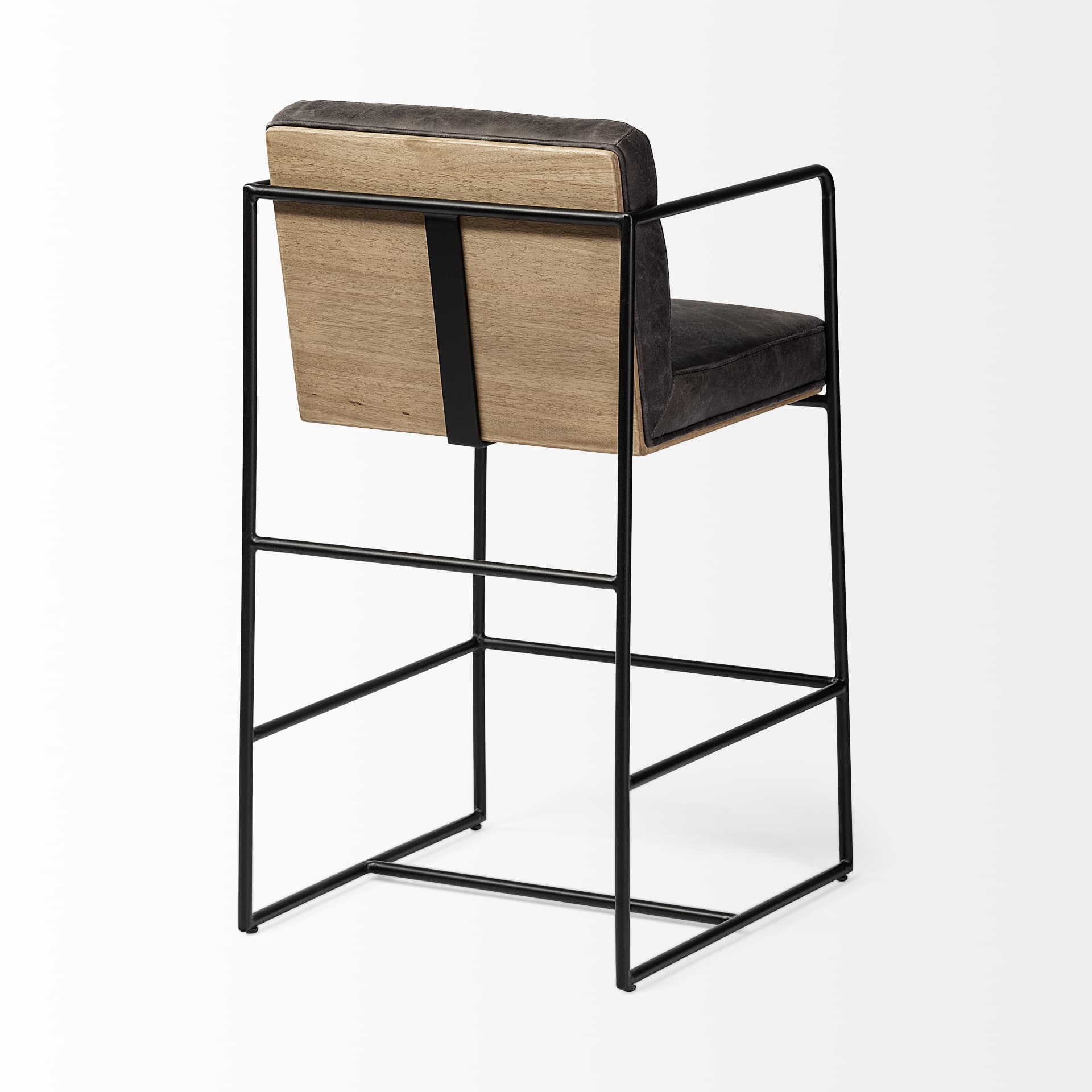 Stamford Backless 36.8in Seat Counter Stool | Black Leather w/ Metal — product photograph