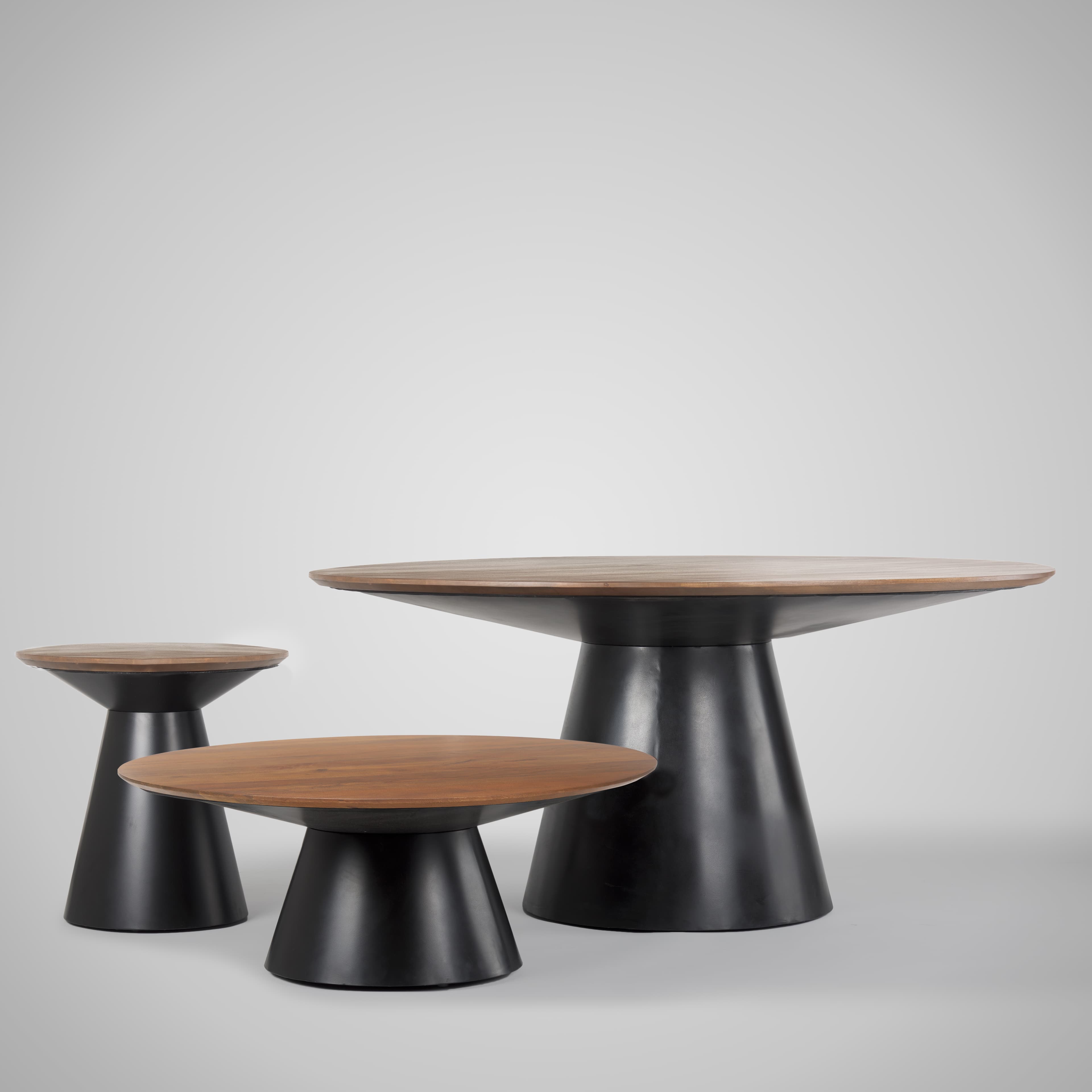 Mitchell 63"L x 63"W Pedestal Dining Table | Med Brown Wood & Black Metal | Seats 6 — product photograph