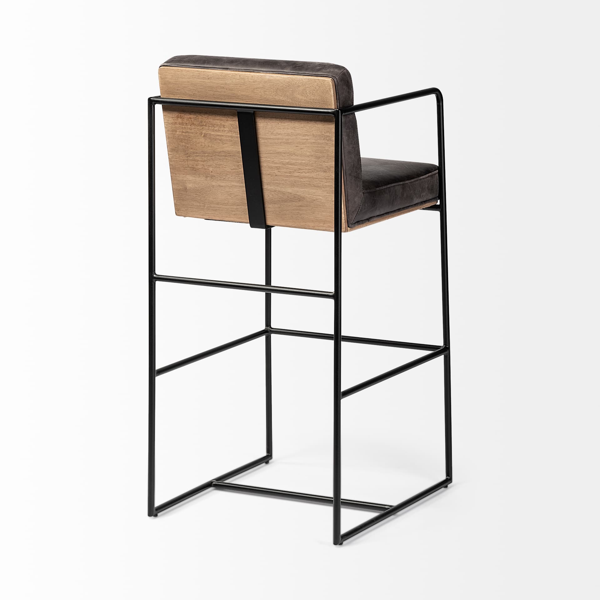 Stamford Backless 40in Seat Bar Stool | Black Leather w/ Black Metal — product photograph