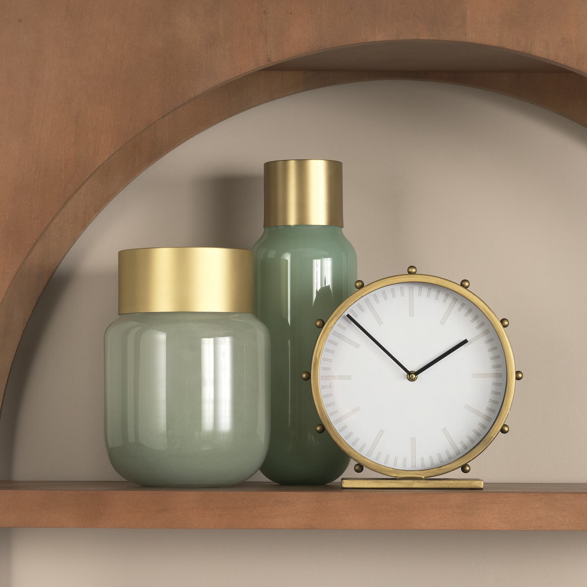 Marian 11.0L x 3.1W x 11.0H Gold Metal W/Studs Round Table Clock — product photograph