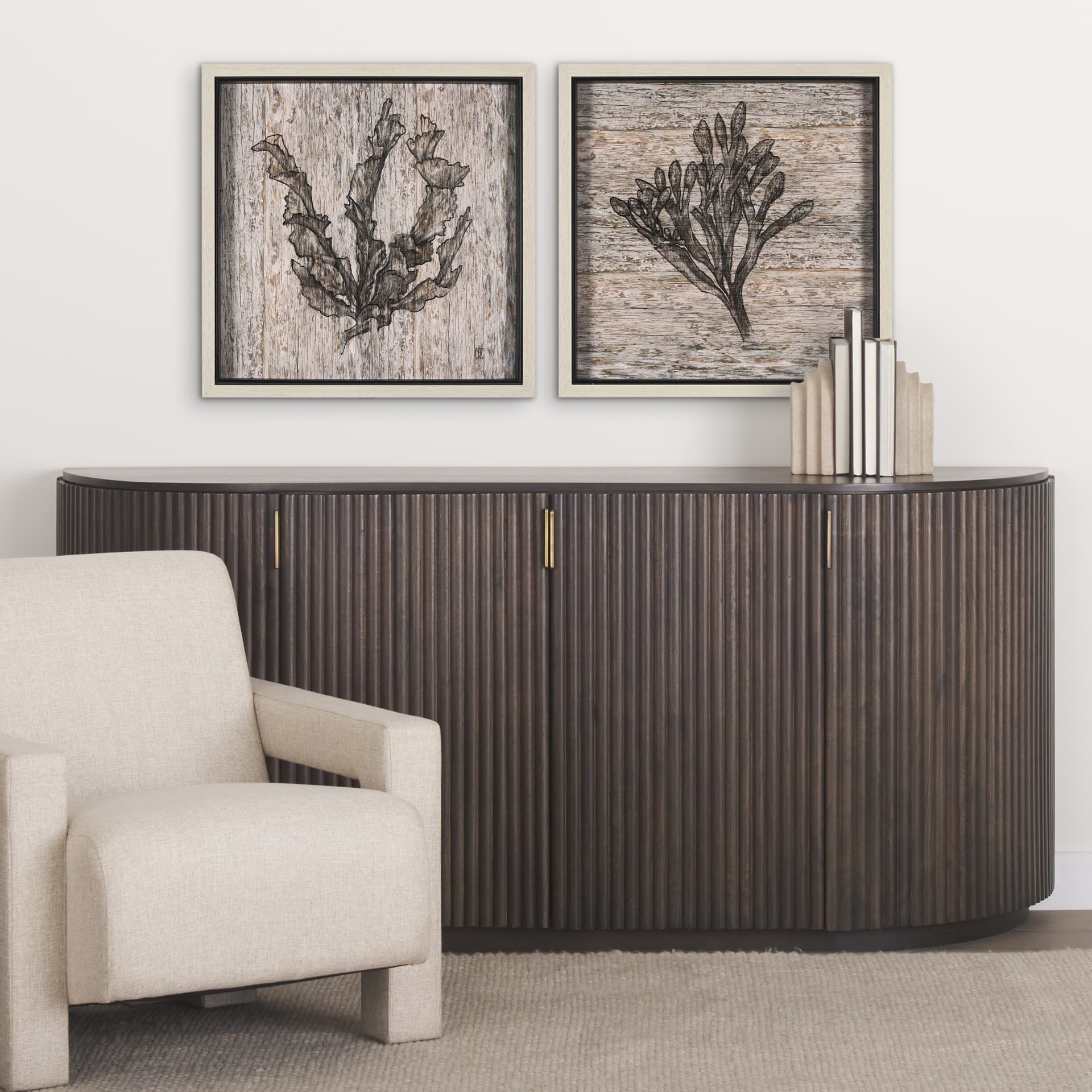 Wood Grain Sea Plant II by Mercana Studio a Hand Embellished Textured Framed Art Print — product photograph