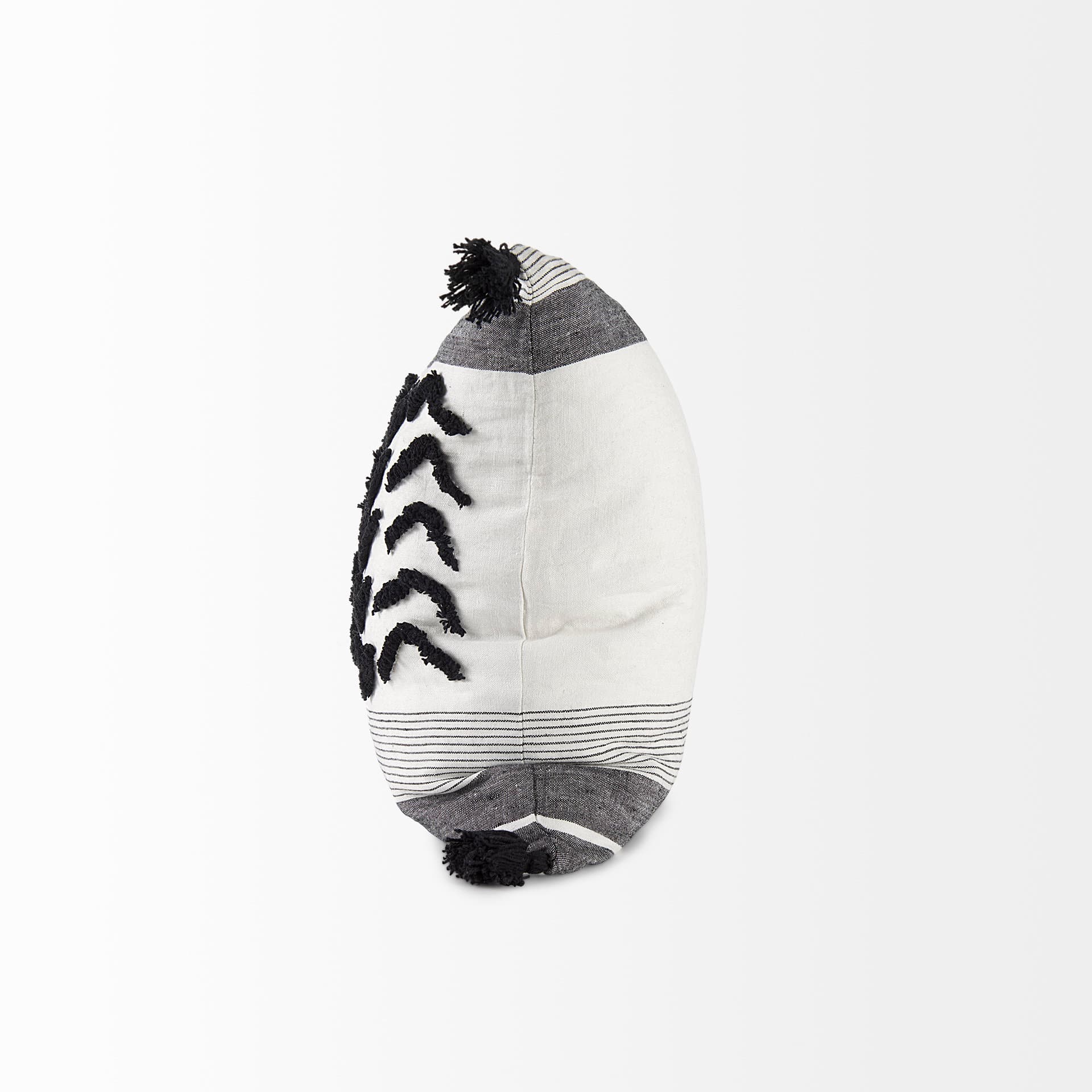 Kimia 20x20 White/Black Fabric Herringbone w/Fringed Pillow Cover — product photograph