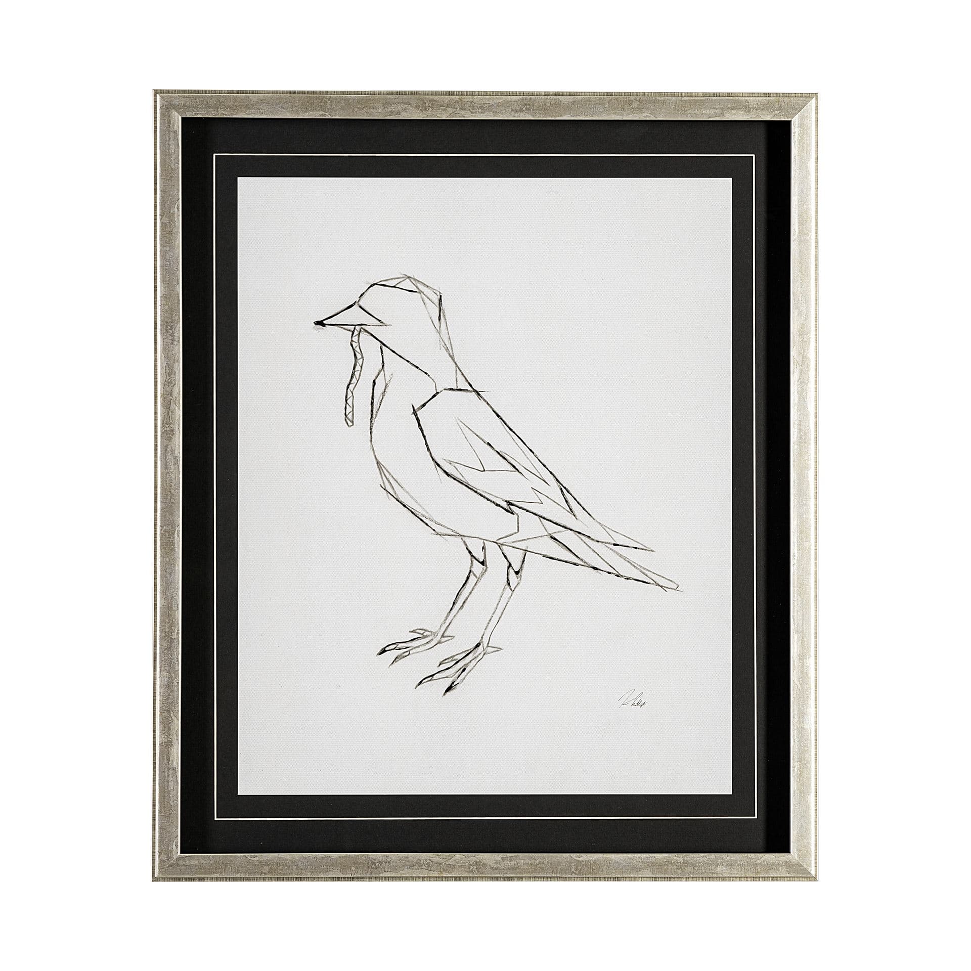 Geo Robin by Mercana Studio a Hand Embellished Textured Framed Art Print Matted under Glass — product photograph
