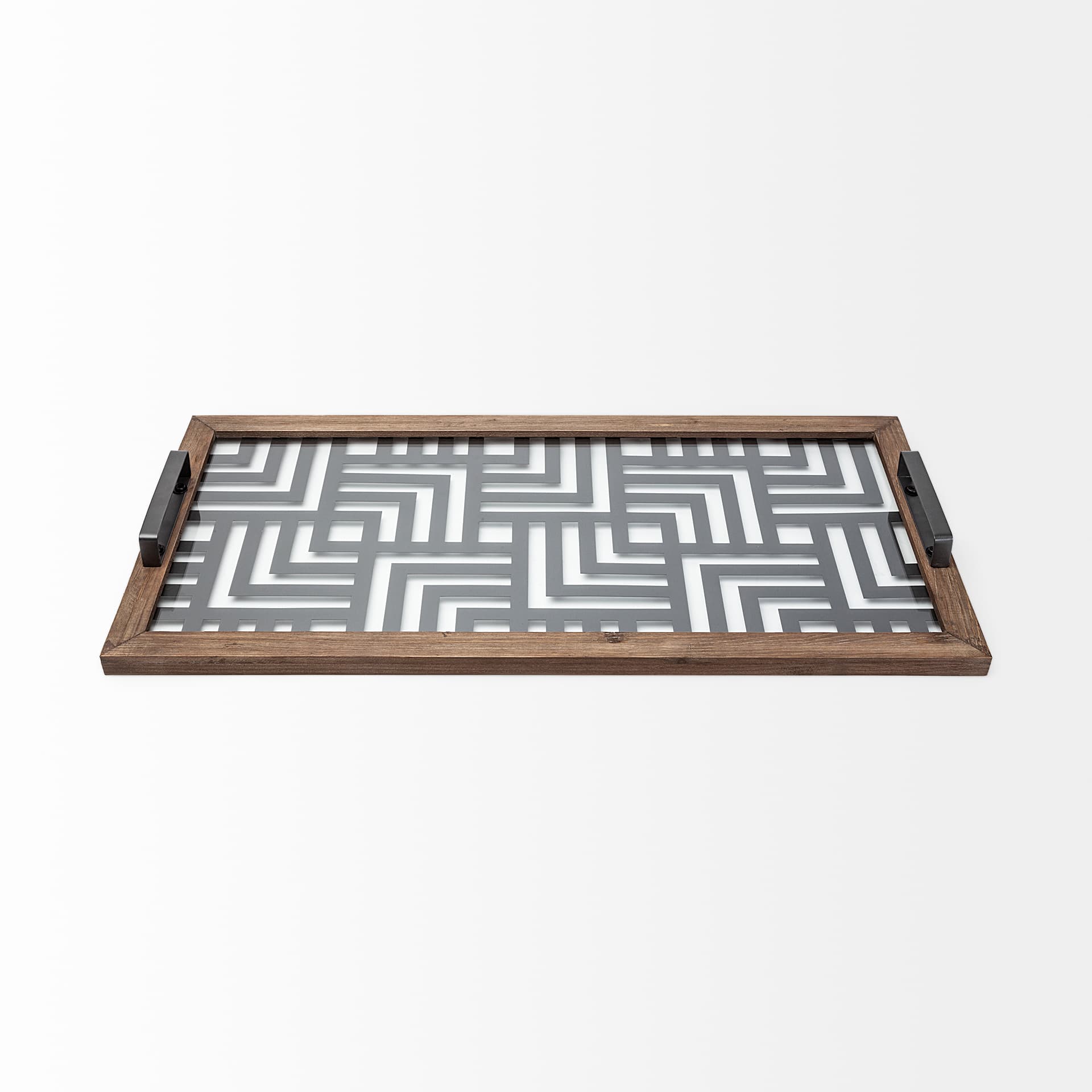 Fantuz 32L x 16W Gray Metal, Wood and Glass Serving Tray — product photograph
