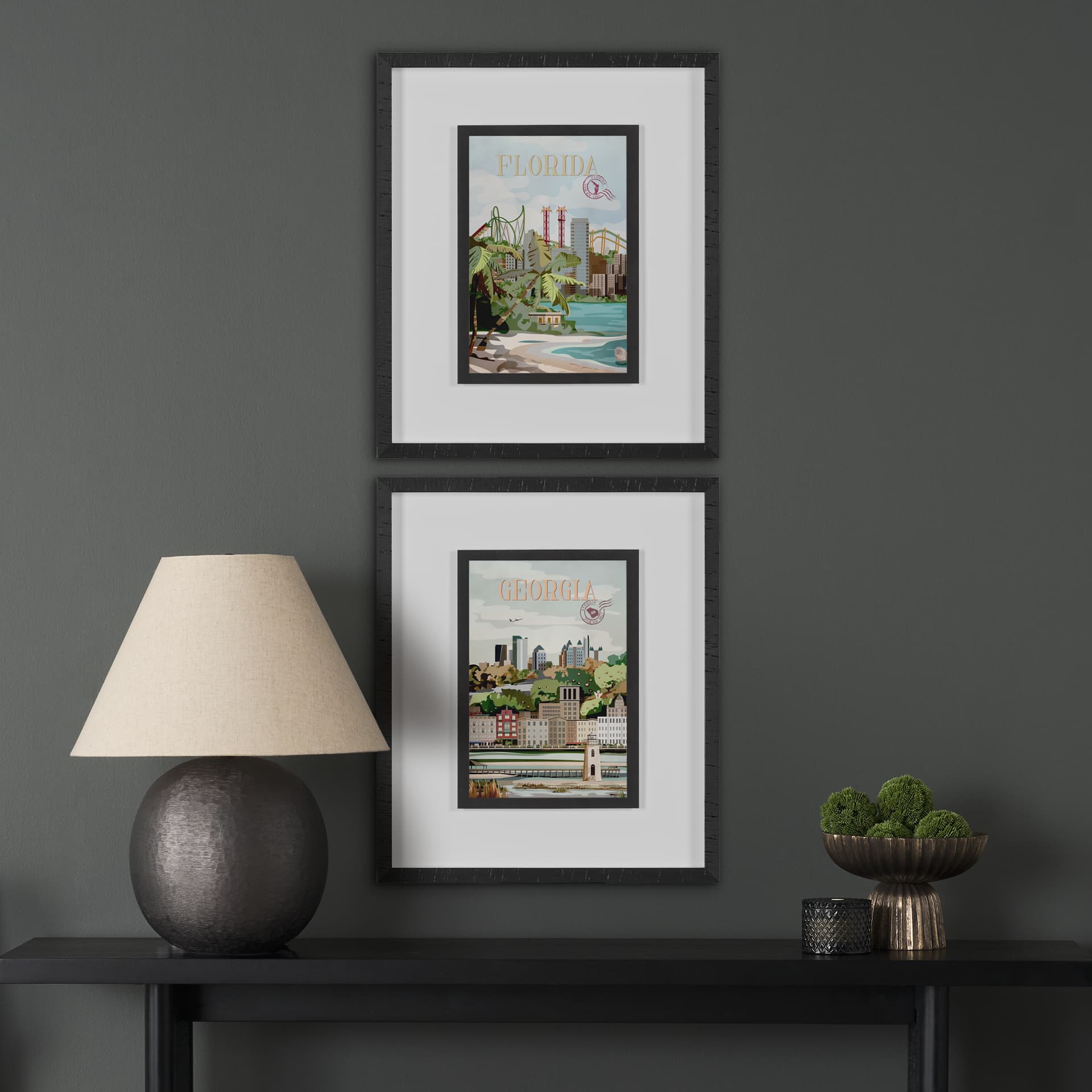 Florida Go USA (M) by Mercana Studio a Framed Art Print Matted under Glass — in a styled room