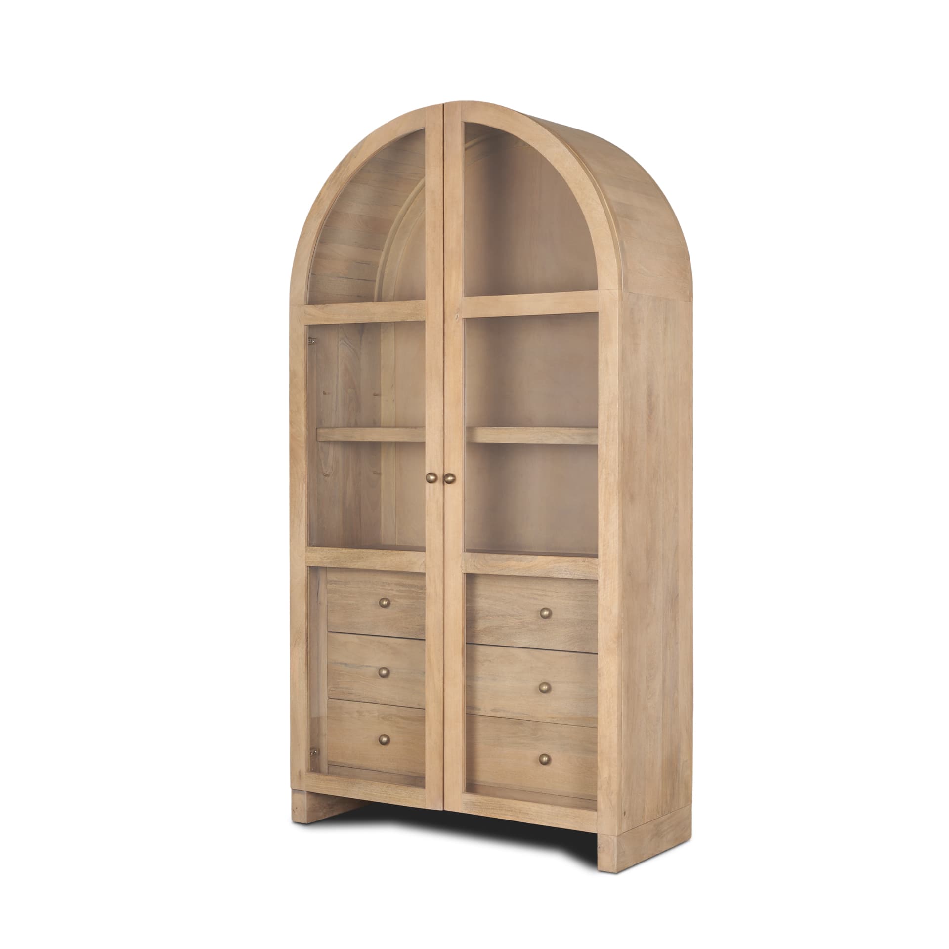 Suri Light Brown Wood W/Glass Doors Arched Curio Cabinet — product photograph