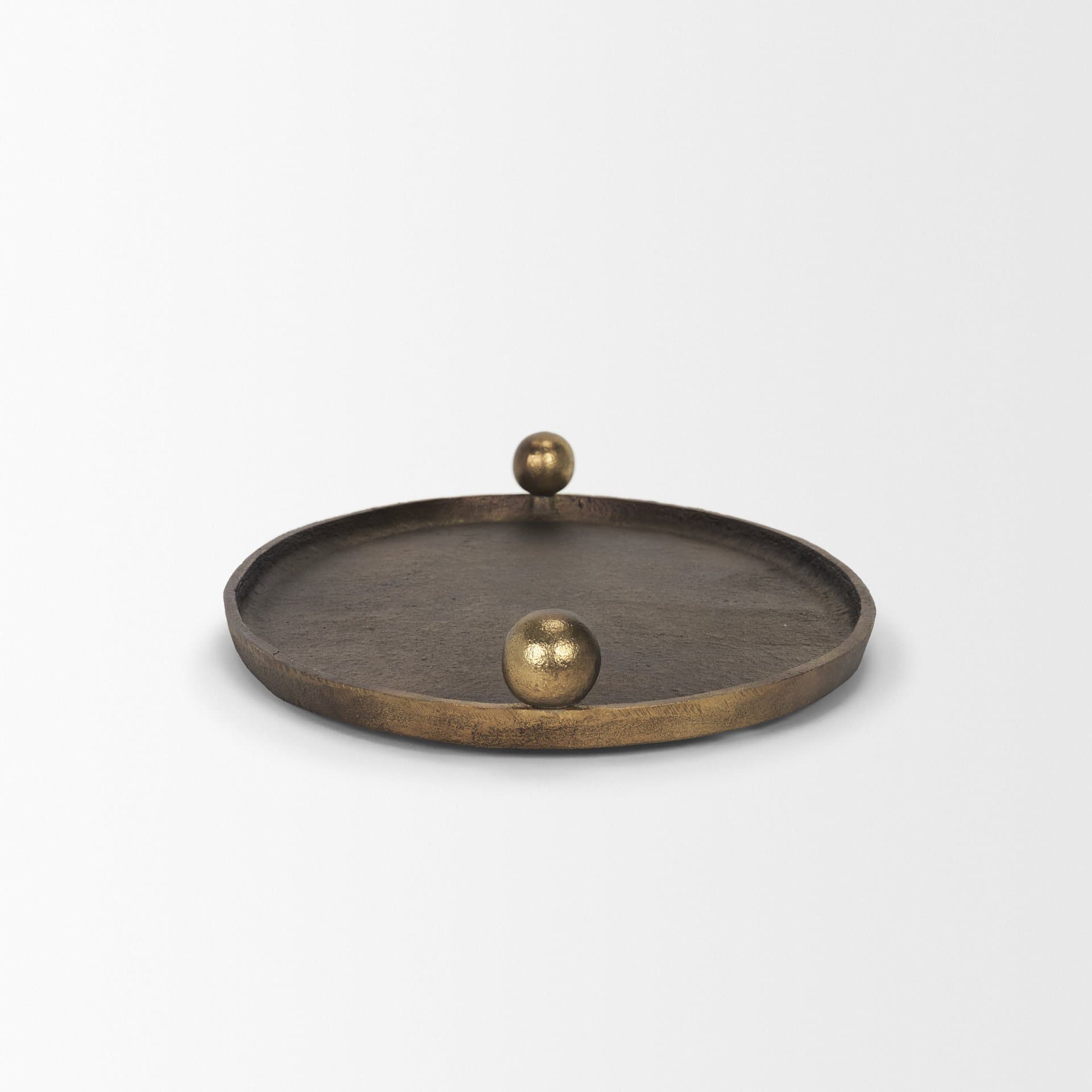 Jianna Small Oval Textured Antiqued Gold Metal Tray with Handles — product photograph