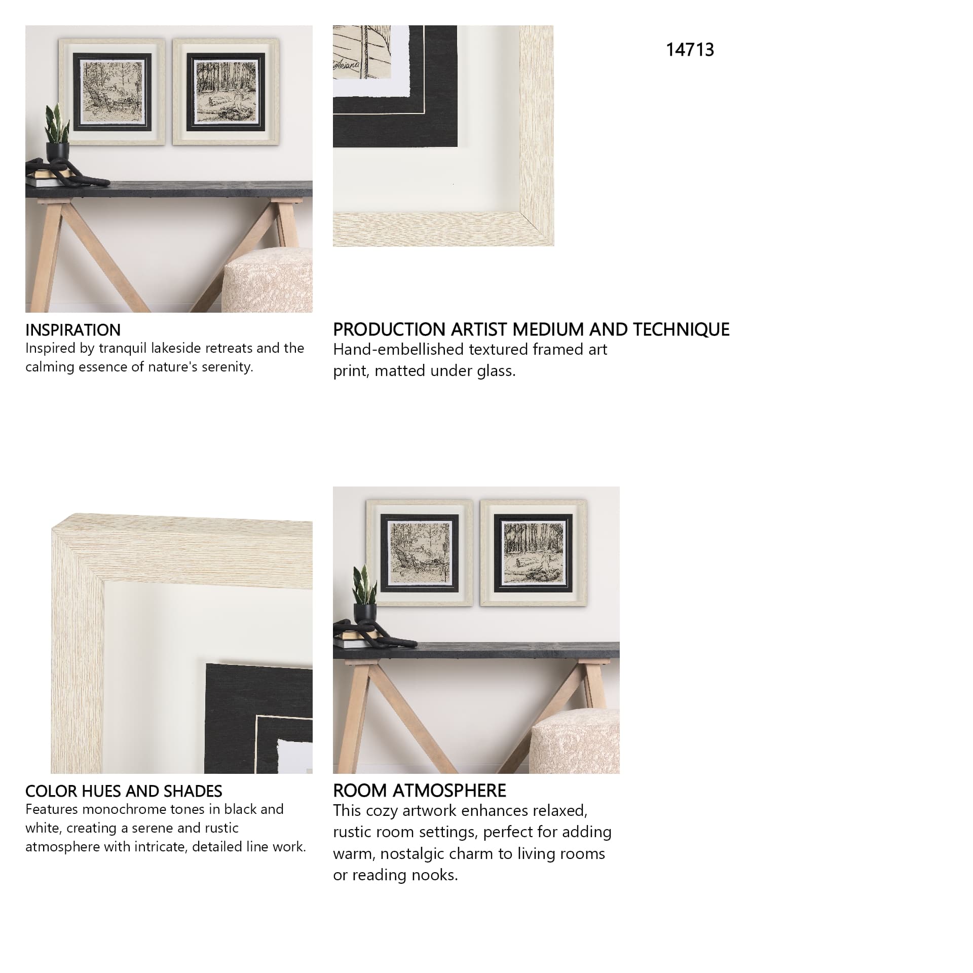 Fireside III by Mercana Studio a Hand Embellished Textured Framed Art Print Matted under Glass — in a styled room
