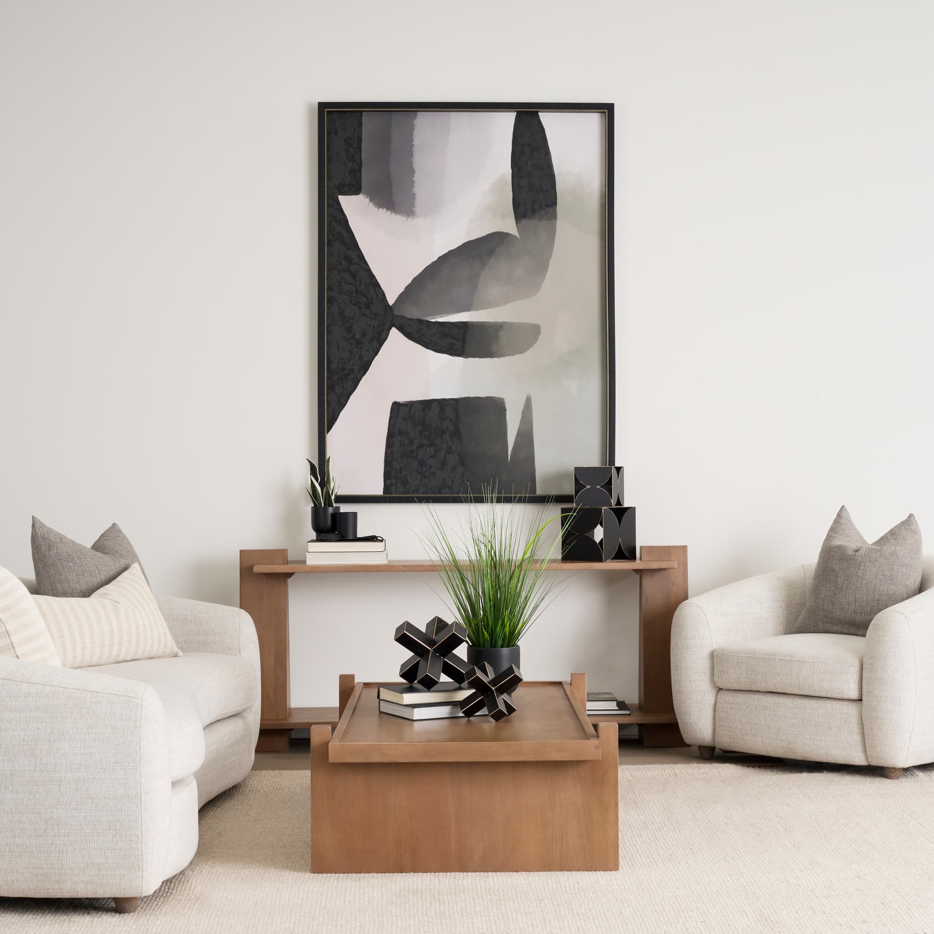 Eula Medium Brown Wood Console Table — in a styled room