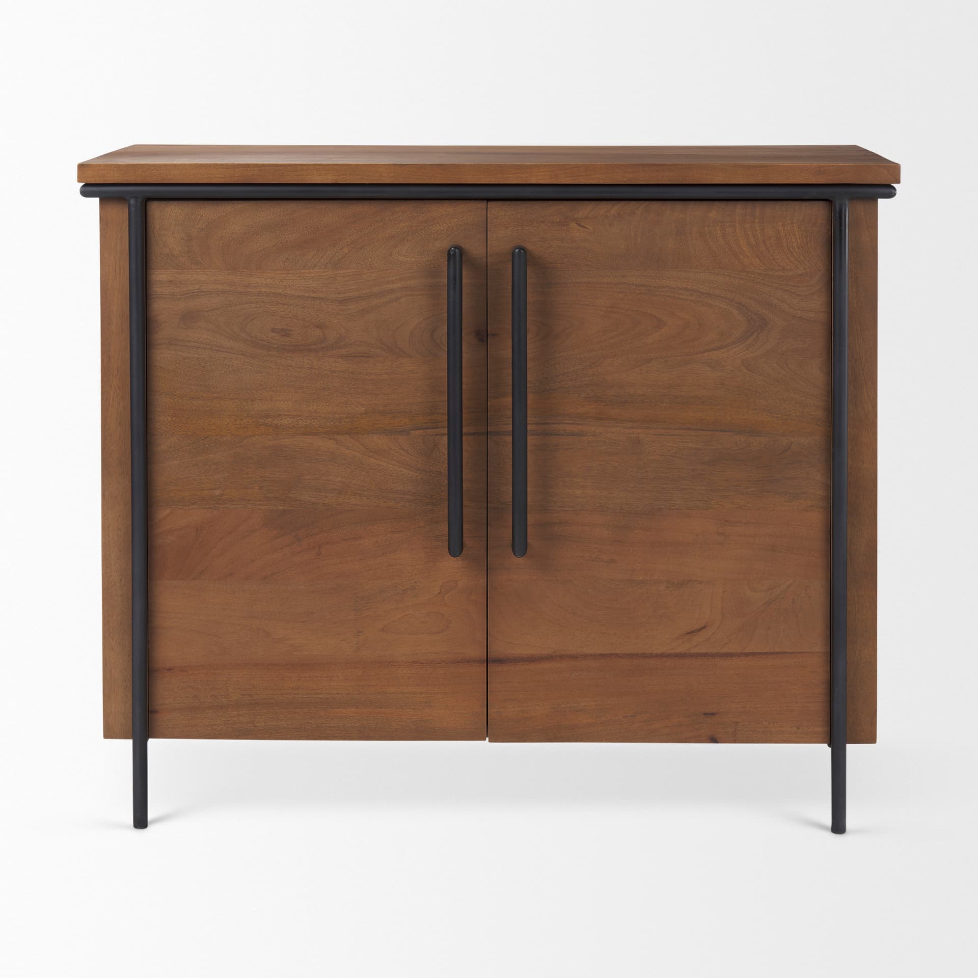 Maddox 40.0L x 18.5W x 32.75H Brown Solid Wood Black Metal 2 Door Accent Cabinet — product photograph