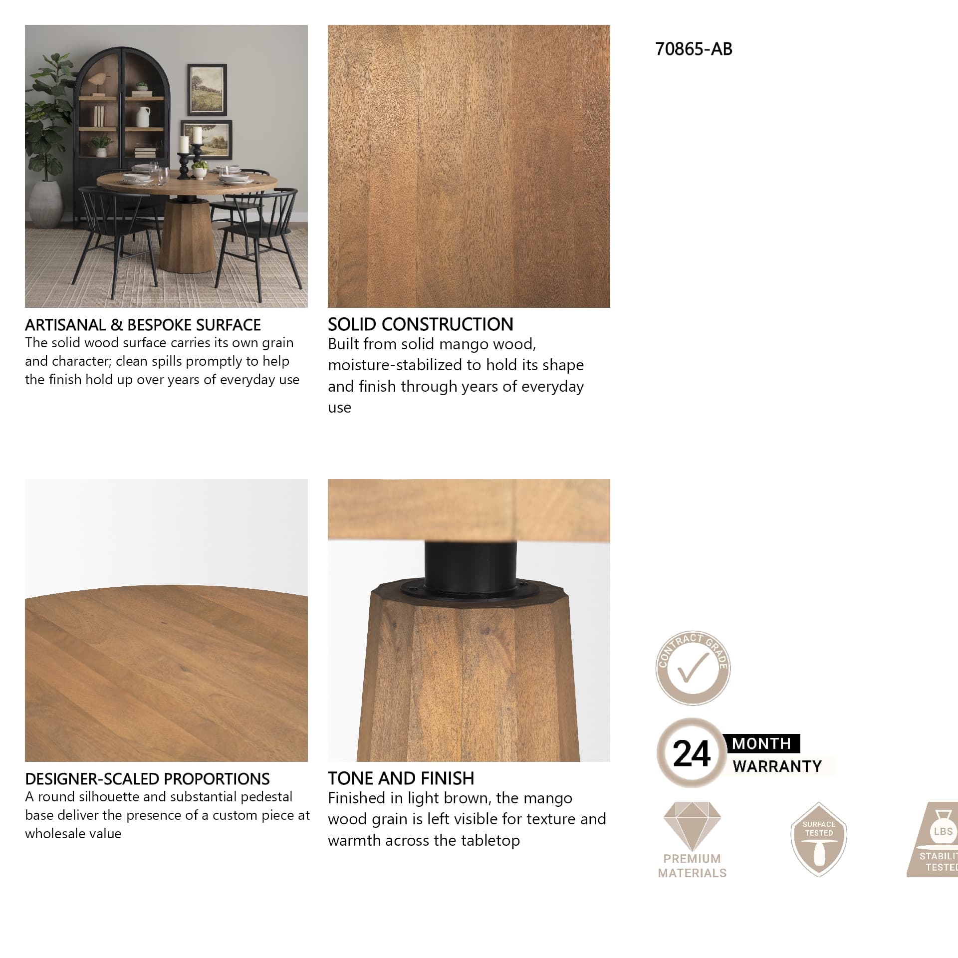 Swanson 60" Round Pedestal Dining Table | Modern | Light Brown Wood | Seats 6 — product photograph