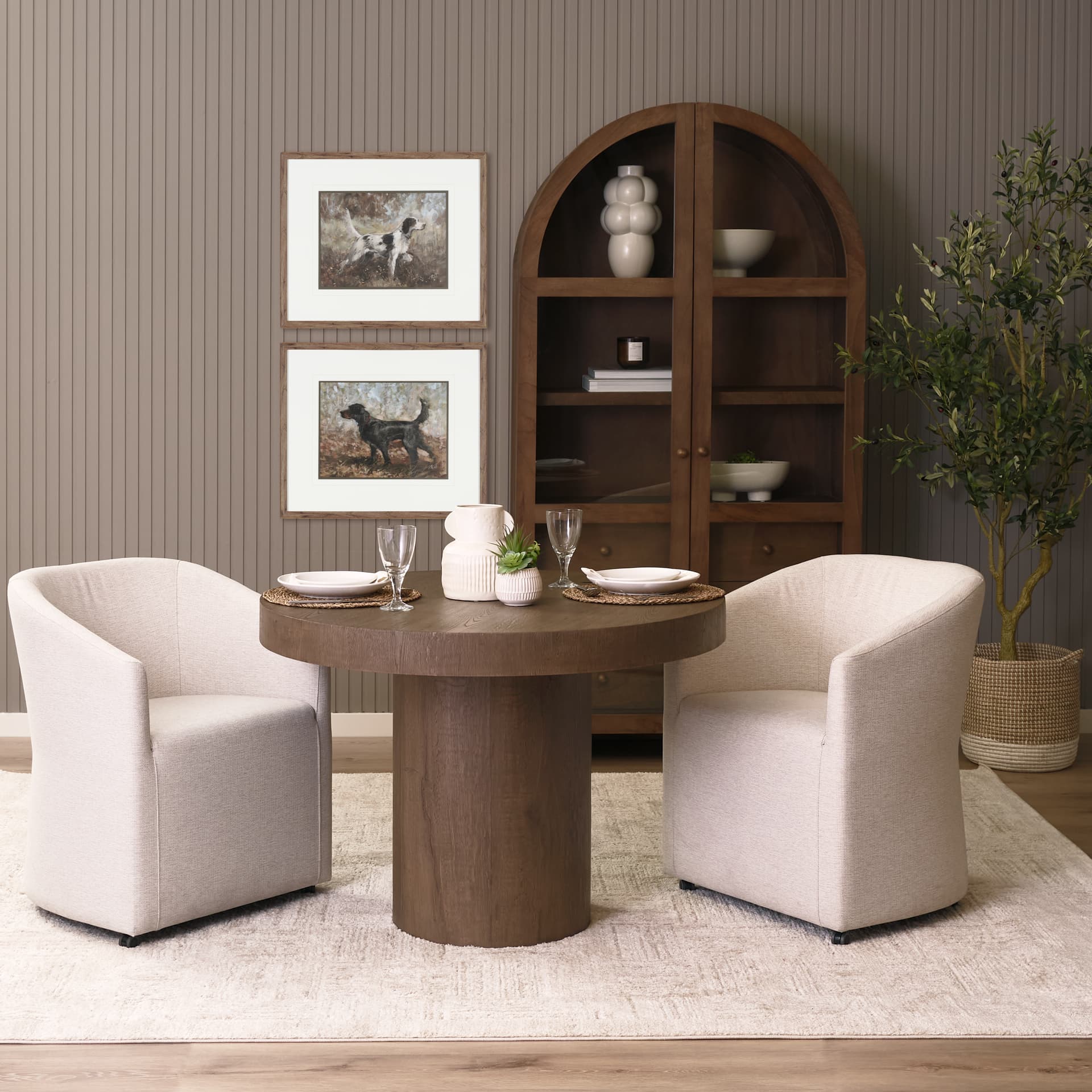 Suri Mid Brown Wood W/Glass Doors Arched Curio Cabinet — product photograph