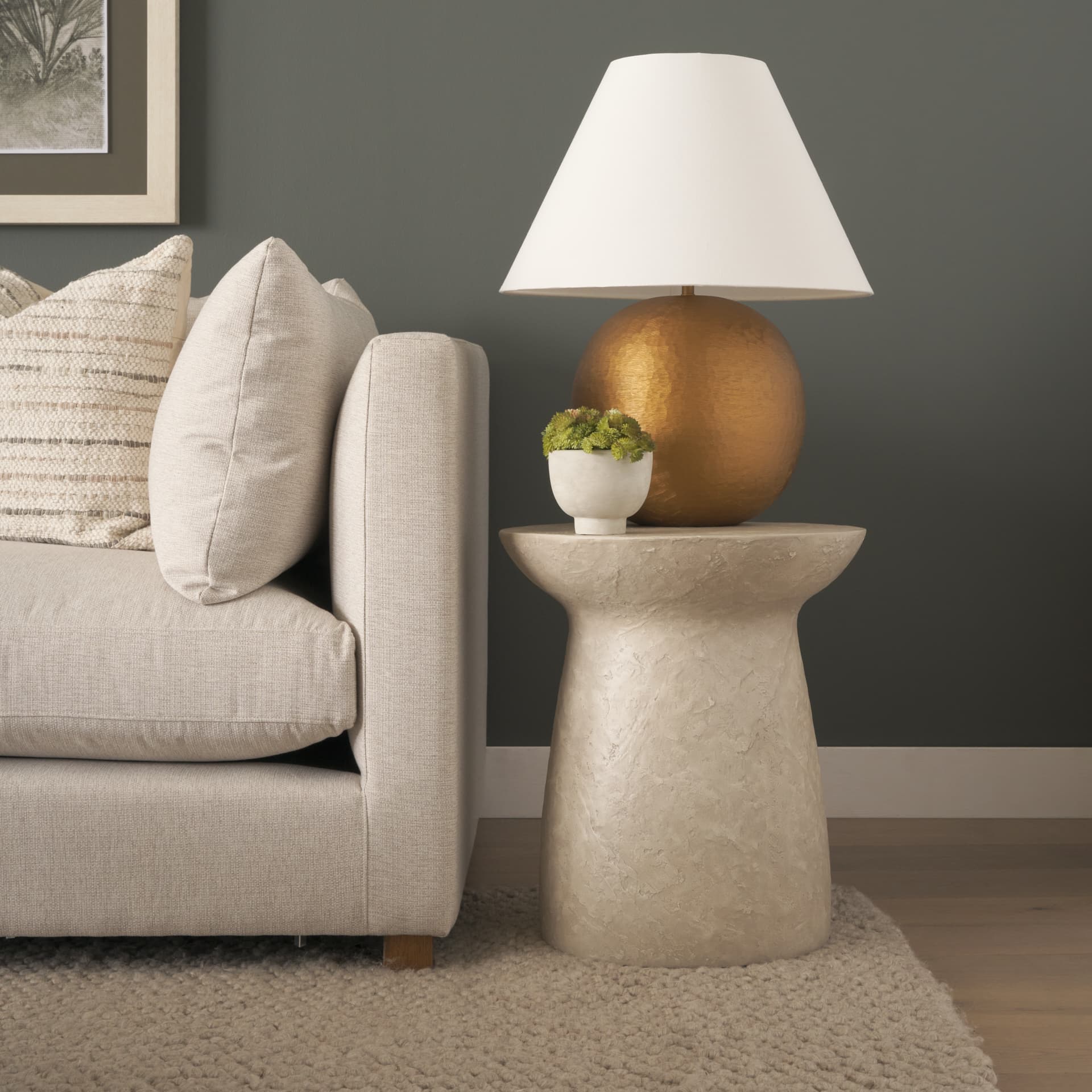 Sadiyah Antiqued Gold Brushed Metal w/ Cream Shade Table Lamp — product photograph