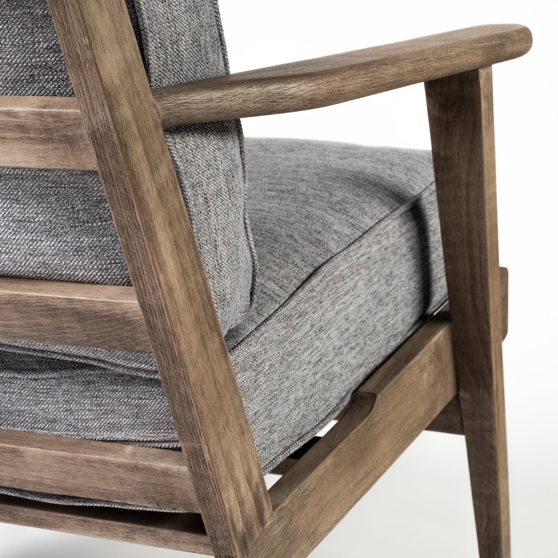 Olympus V Castlerock Grey Fabric Wrapped Brown Wooden Frame Accent Chair — product photograph