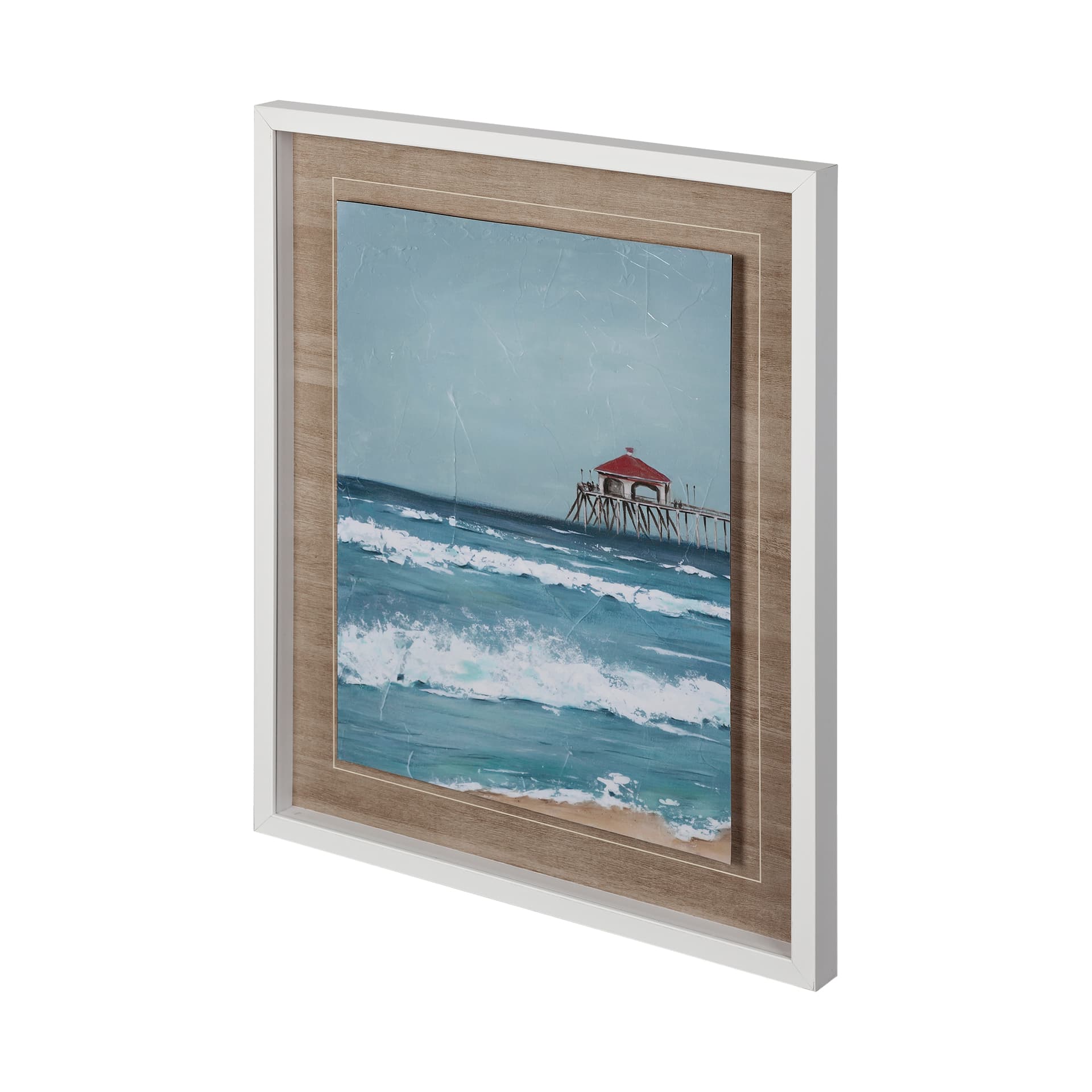 Fishing Pier I by Jade Reynolds a Hand Embellished Textured Framed Art Print Matted under Glass — product photograph