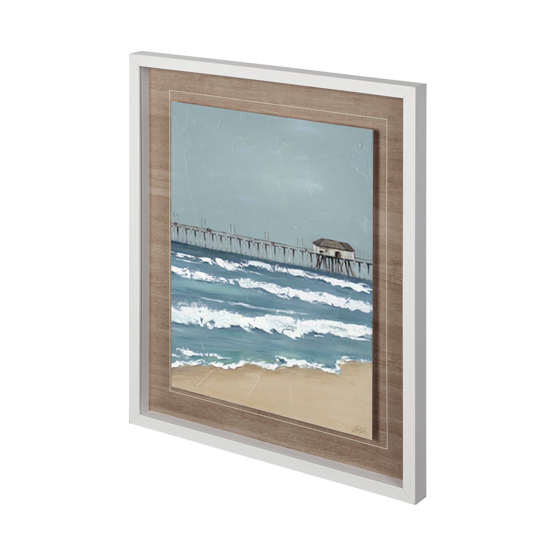 Fishing Pier II by Jade Reynolds a Hand Embellished Textured Framed Art Print Matted under Glass — product photograph