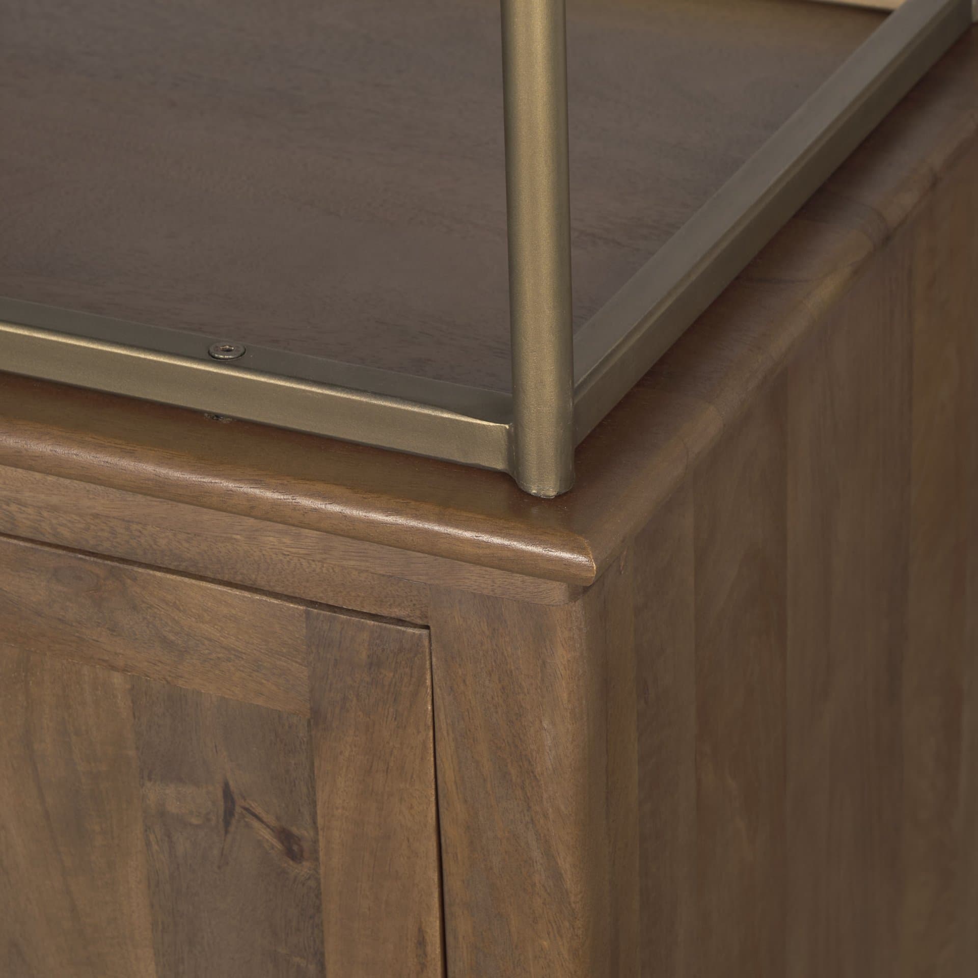 Baron 4-Door Dark Brown Wood w/ Antique Brass Metal Open Shelving Unit — product photograph