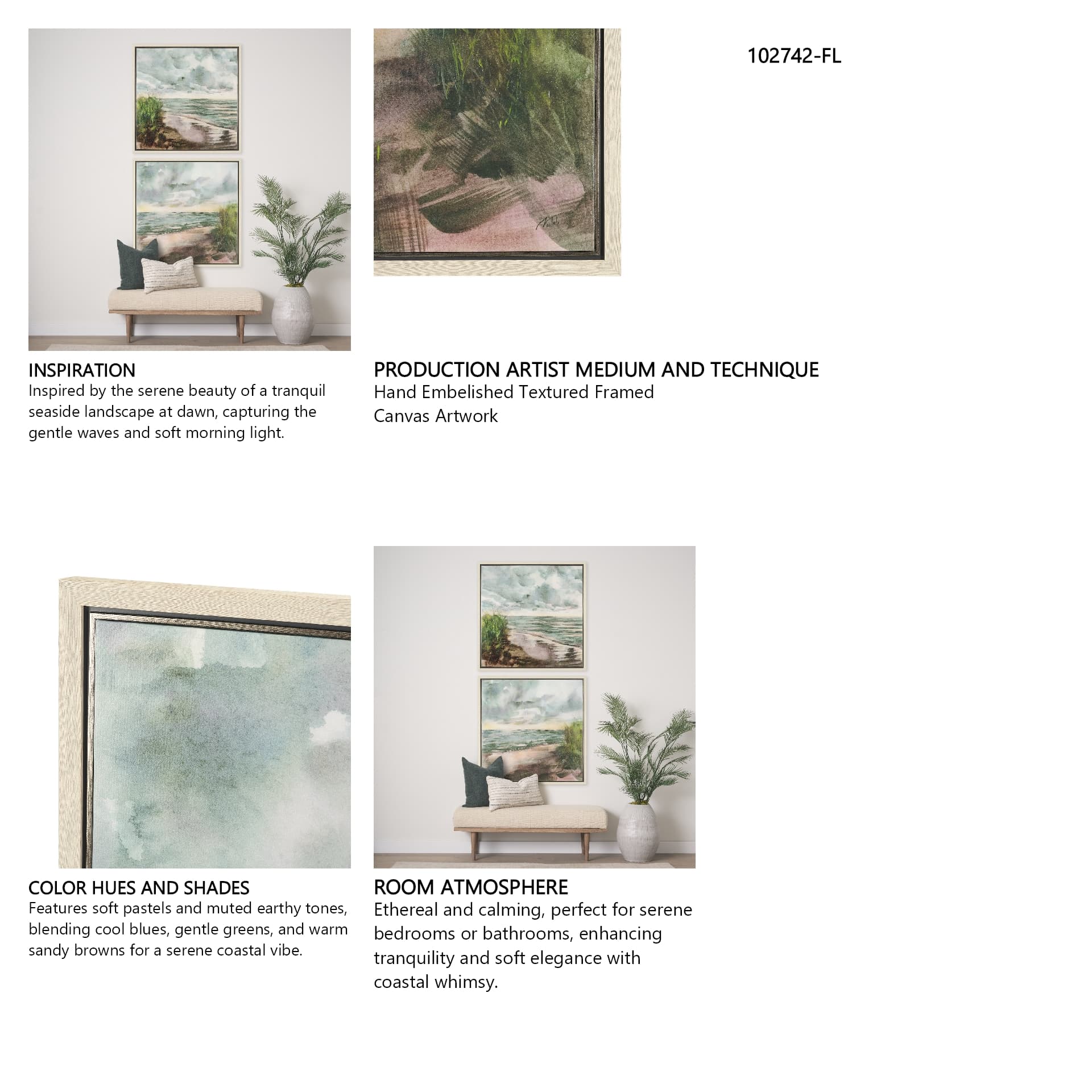 Beach View II by Mercana Studio Hand-Embellished Textured Framed Canvas Artwork — in a styled room