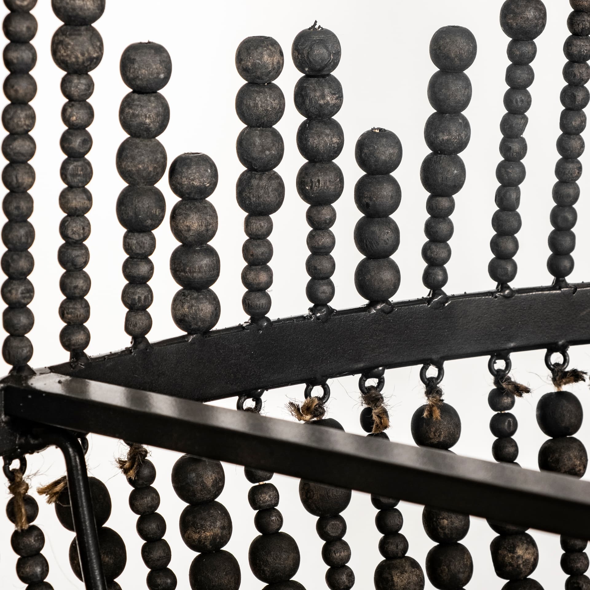 Liam I 32x30 Black Wooden Bead Bowl-Style Four Bulb Chandelier — product photograph
