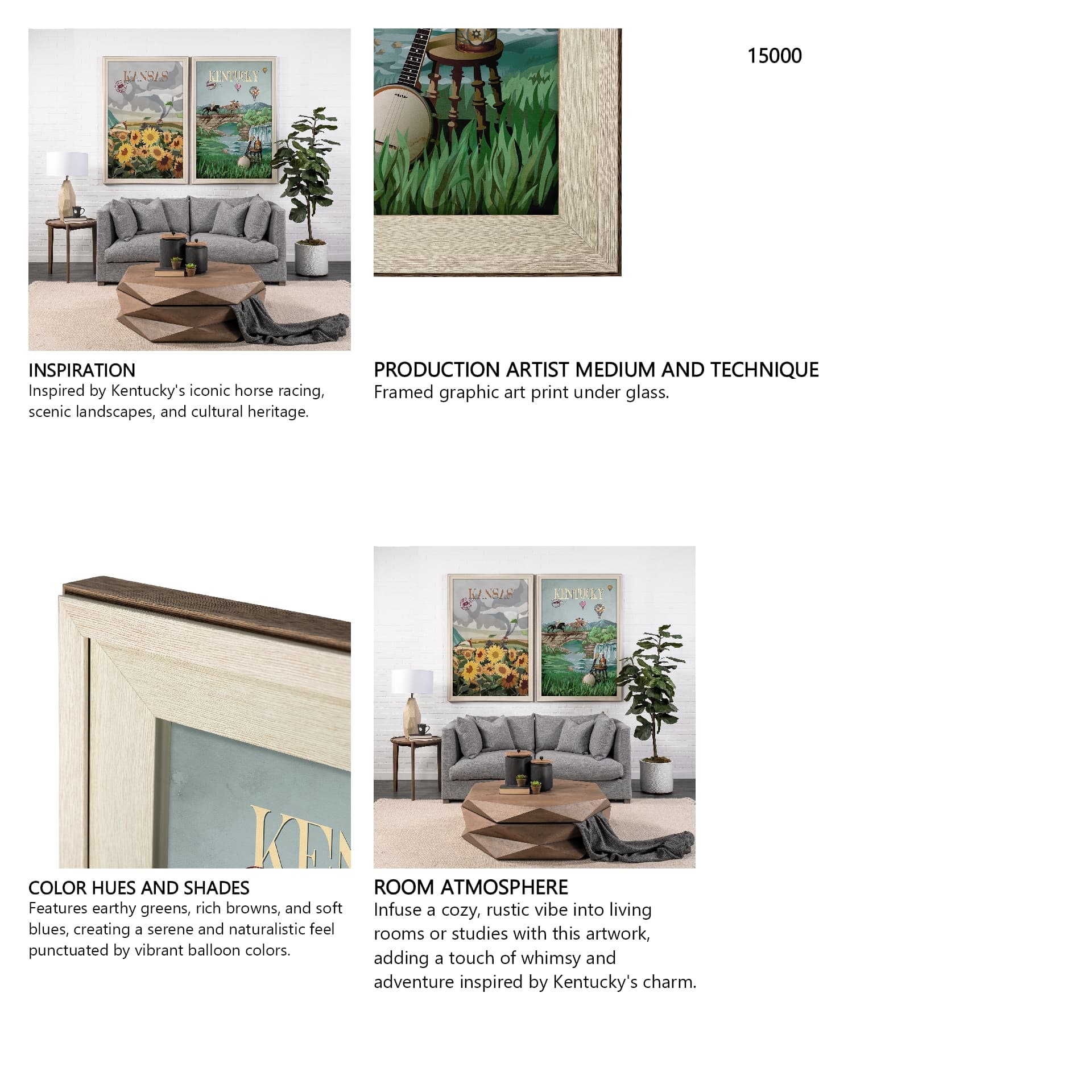 Kentucky Go USA (XL) by Mercana Studio a Hand Embellished Decograph Framed Art Print under Glass — in a styled room