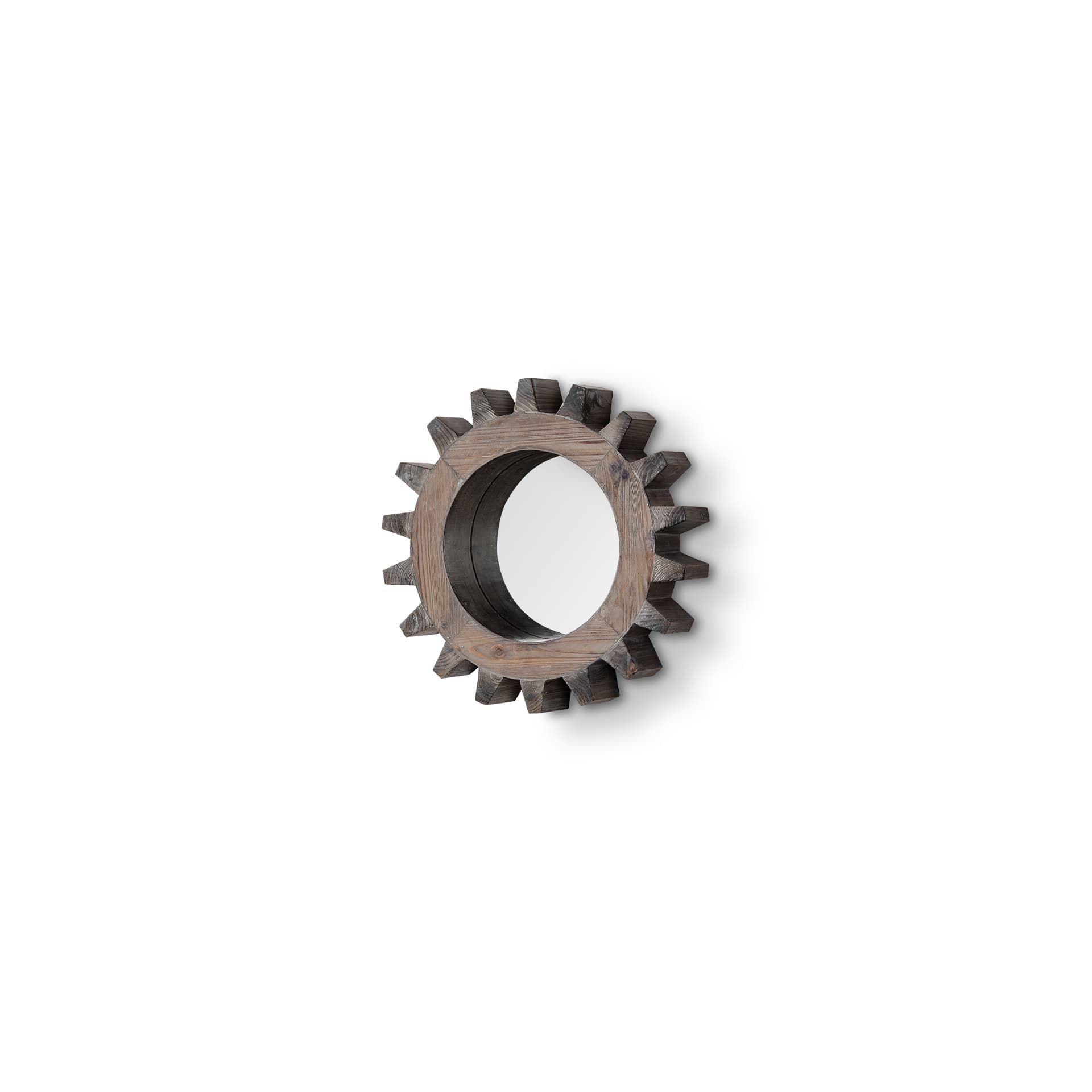 Cog Mirror 17" Round Brown Wood Frame Mirror — product photograph