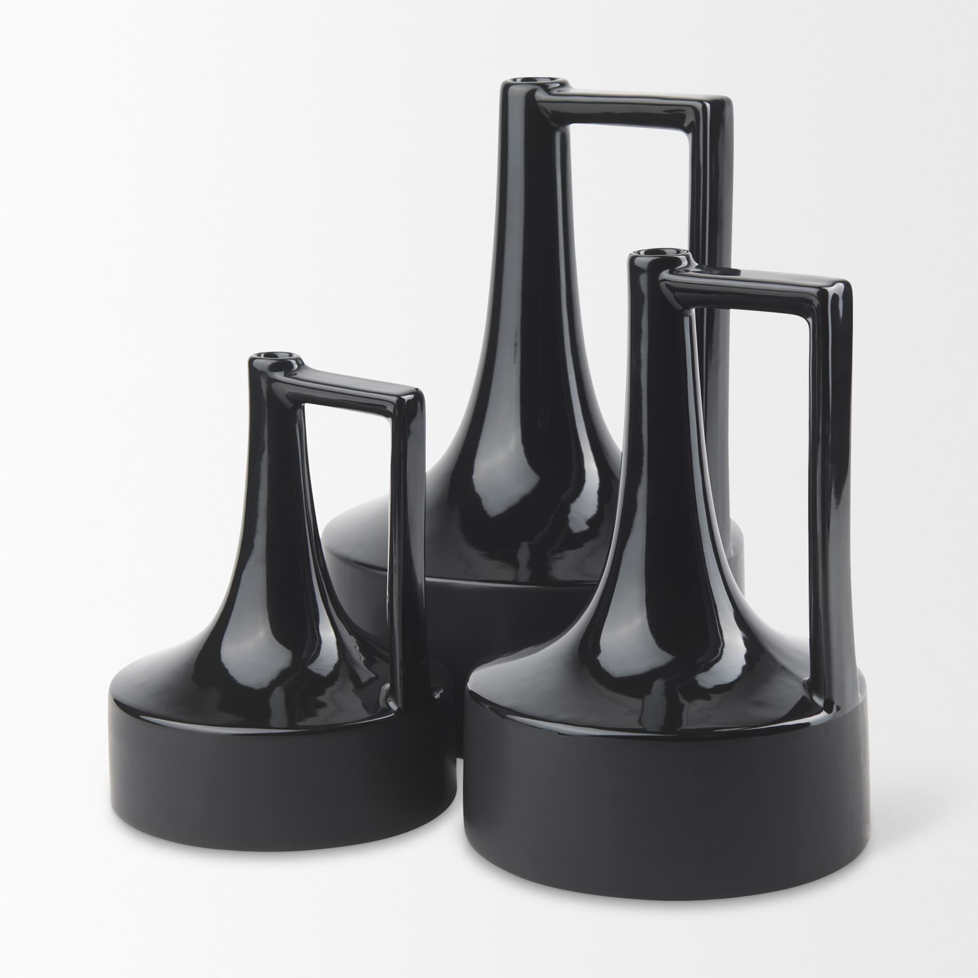 Burton 13.1H Large Glossy and Matte Black Ceramic Jug Vase — product photograph