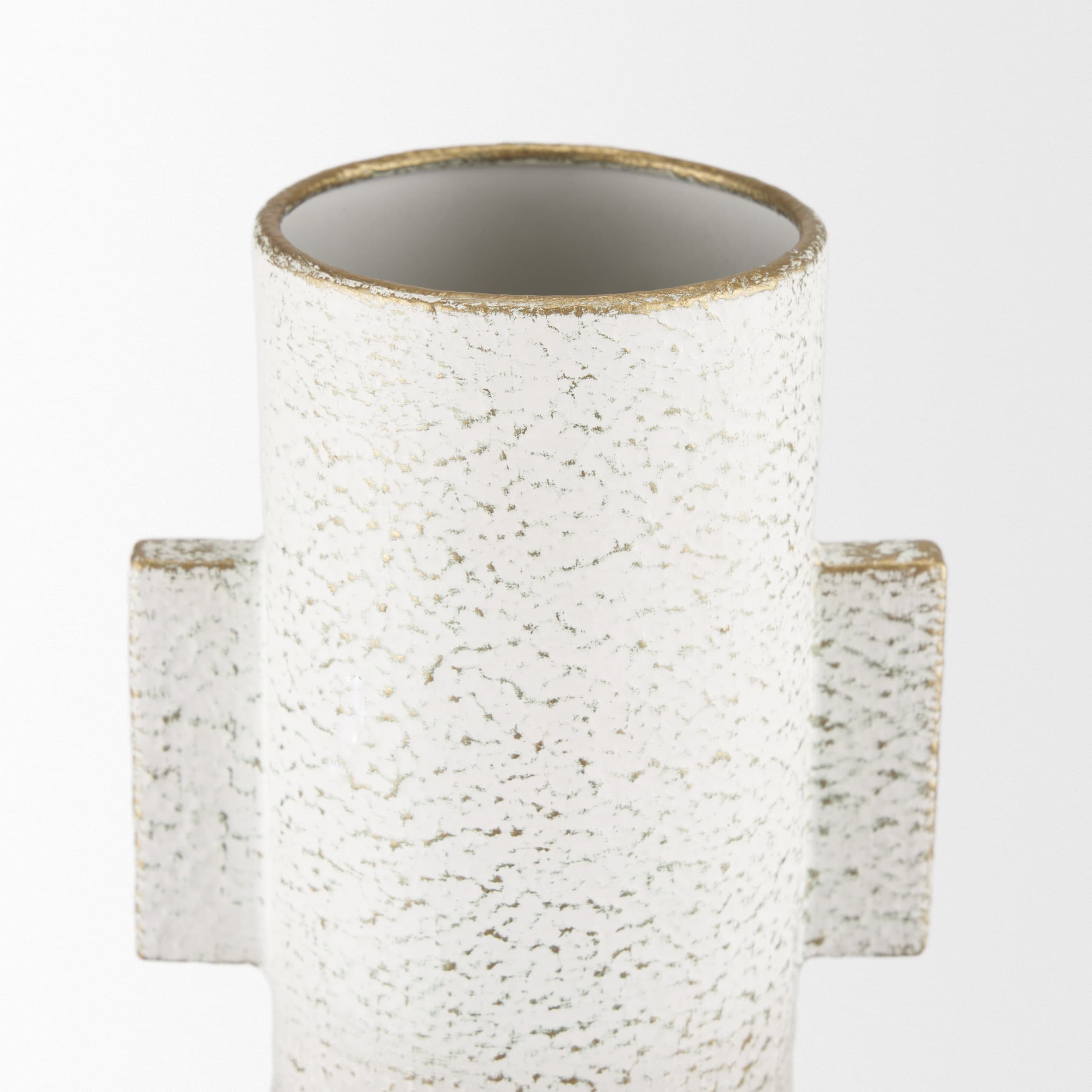 Torres Tall Textured Off White w/ Gold Metal Vase — product photograph