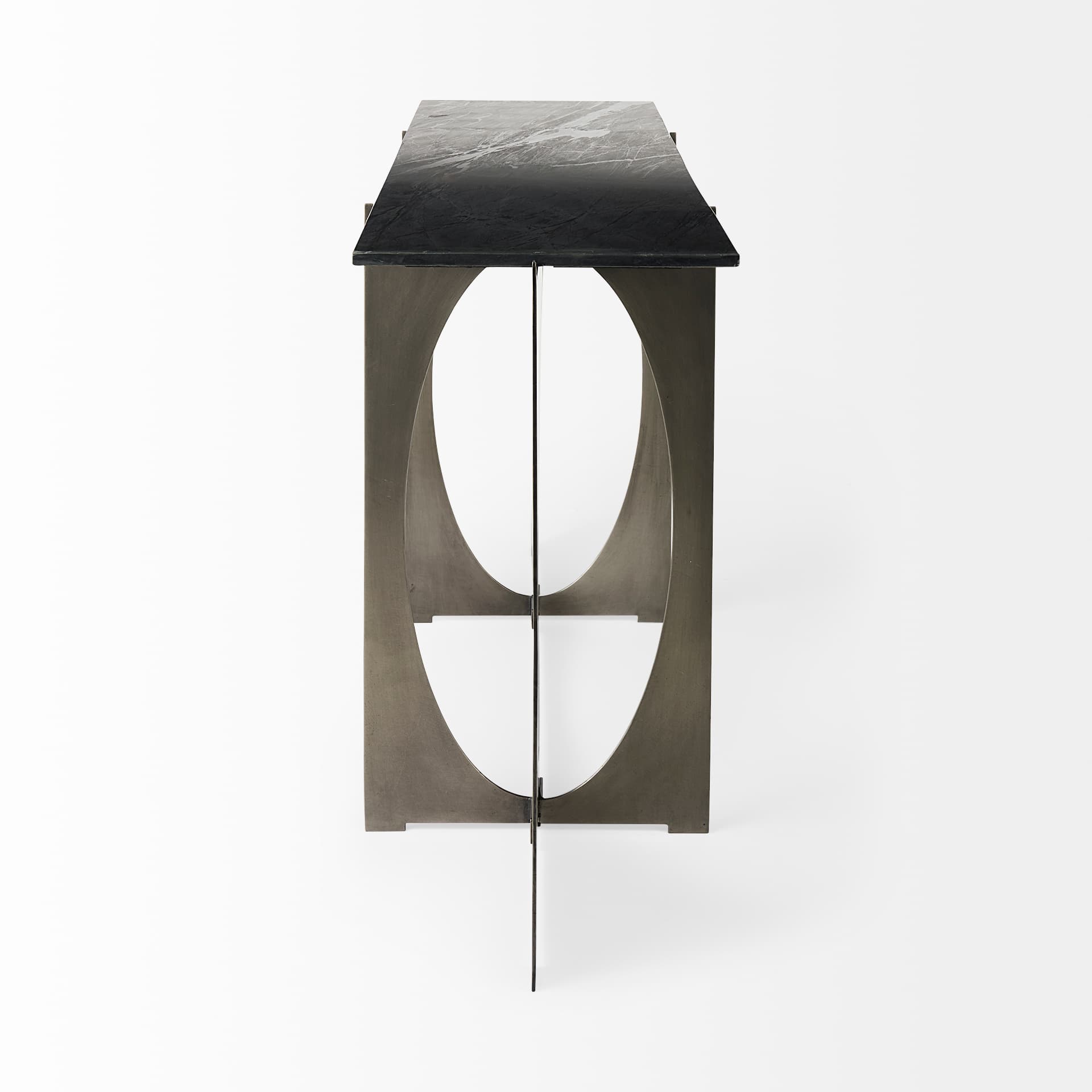Reinhold IV Black Marble Top Iron Console Table — product photograph
