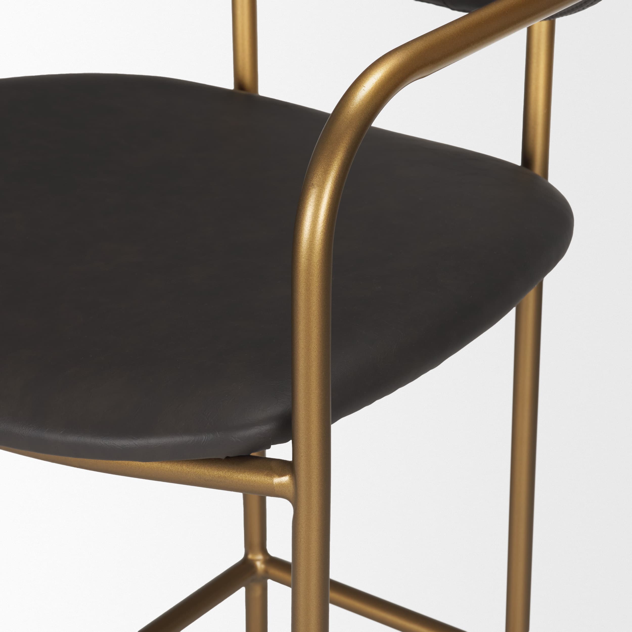 Parker Backless 40in Seat Bar Stool | Brown Faux Leather w/ Gold Metal — product photograph