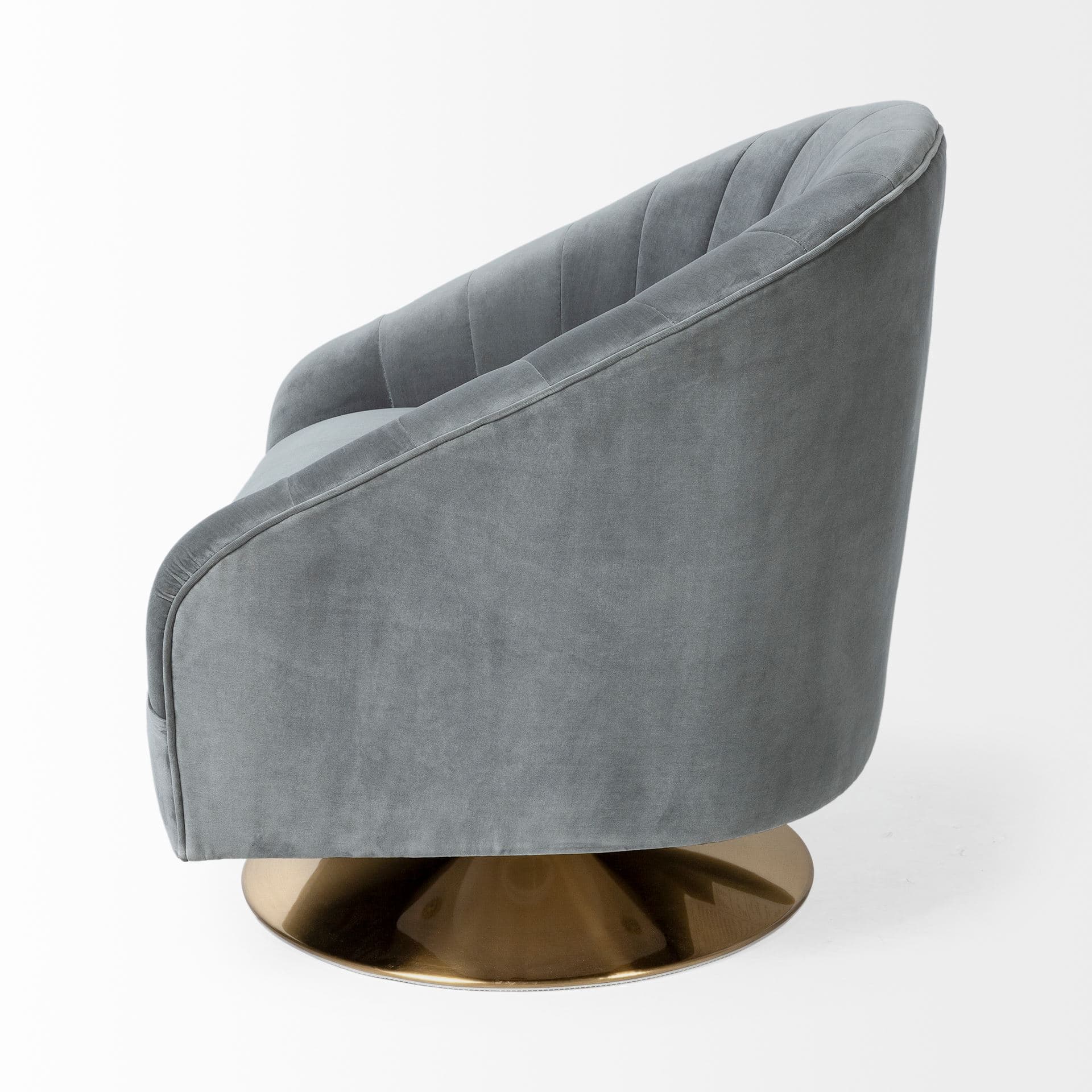 James II Gray Blue Velvet Covered Seat w Gold Swivel Base Accent Chair — product photograph