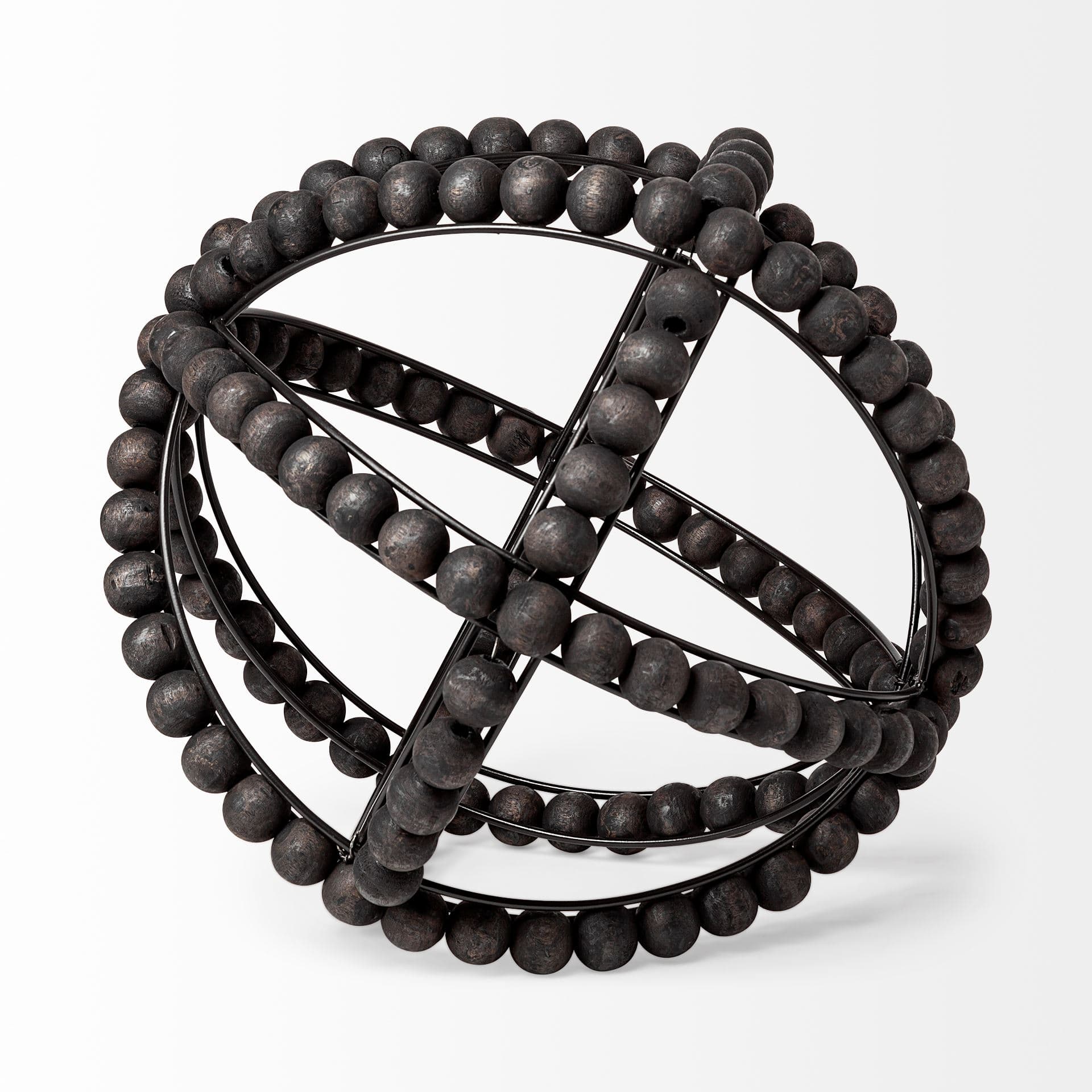 Earnhardt II Large 11L x 11W Black Wooden Beaded Orb — product photograph