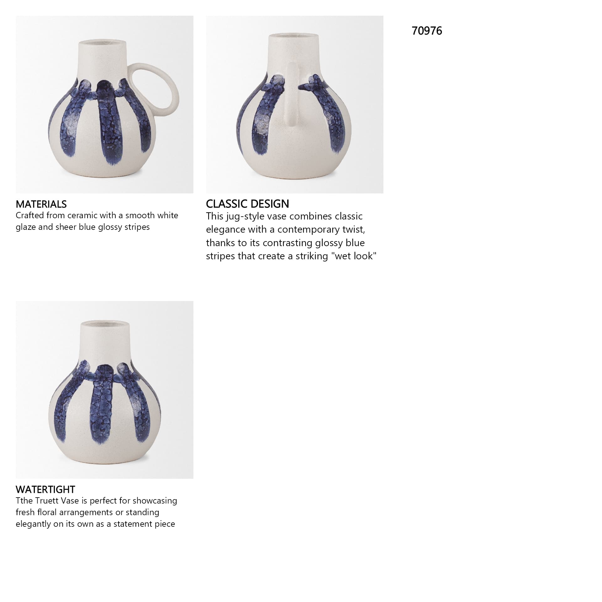 Truett White w/ Blue Stripes Ceramic Jug Vase — in a styled room