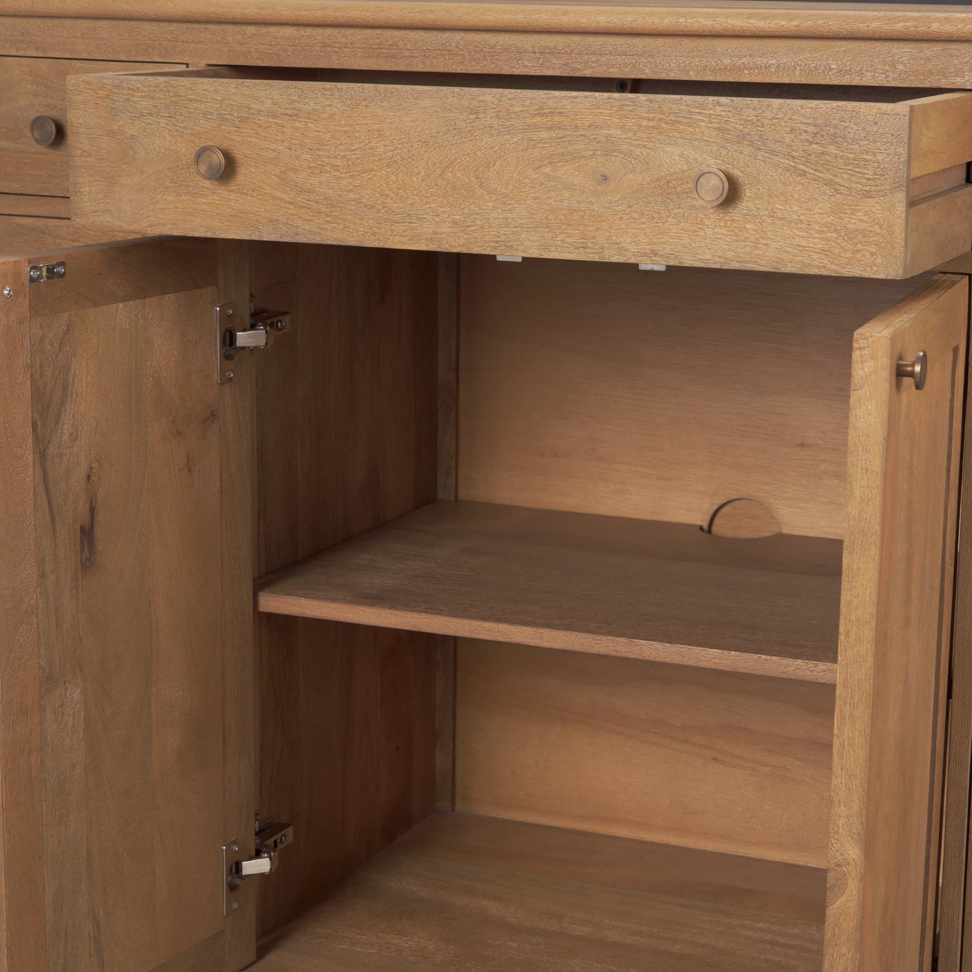 Baron Light Brown Solid Wood w/ Antiqued Brass Knobs 3-Drawer 6-Door Sideboard — product photograph