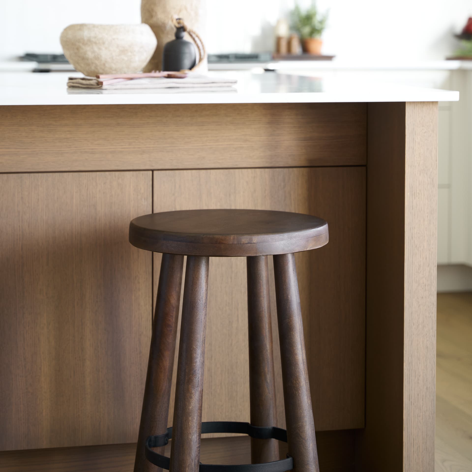 Weldon Backless 26in Seat Counter Stool | Dark Brown Wood w/ Metal — product photograph
