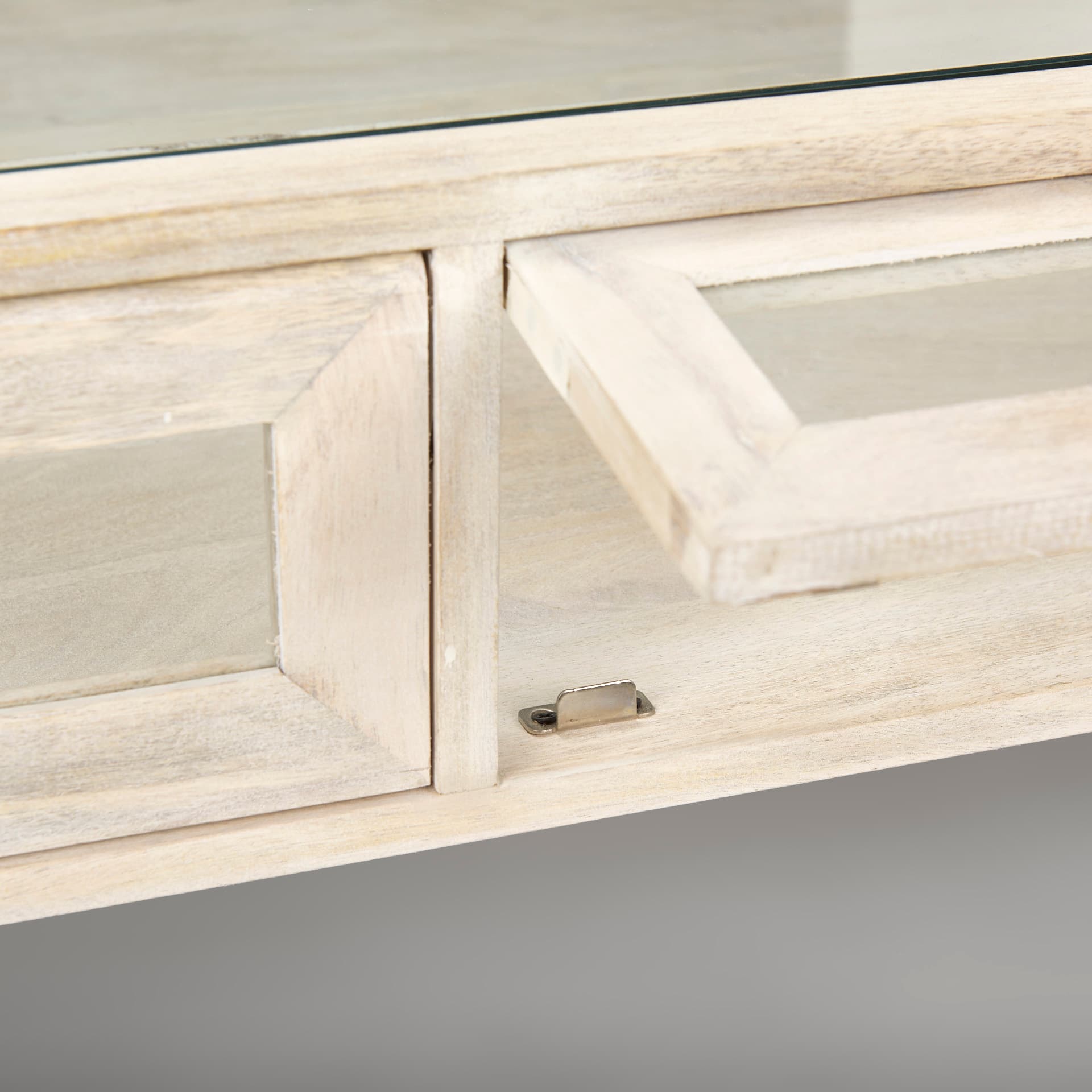 Arelius 42" Square Glass-Top White Wood w/ Gold Metal Base Display Coffee Table — product photograph