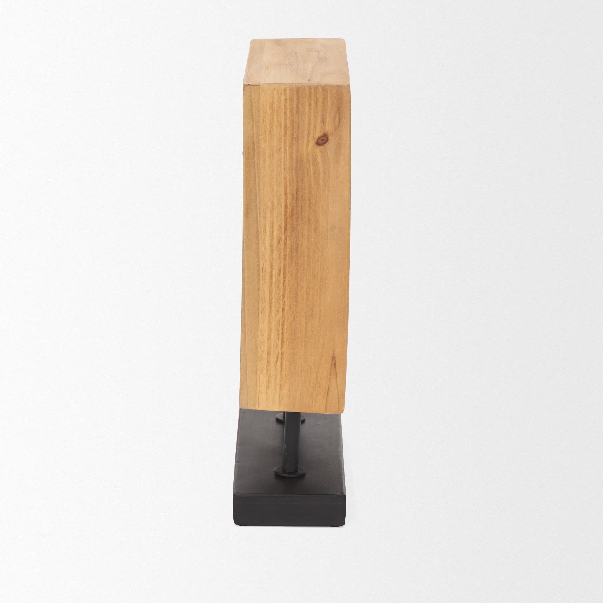 Renaya Light Brown Wood w/ Matte Black Metal Base Table Clock — product photograph