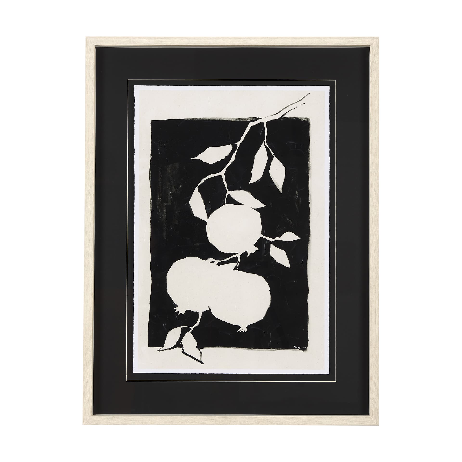 Pomegranate Branch Silhouette by Mercana Studio Hand Embellished Framed Art Print Matted under Glass — product photograph