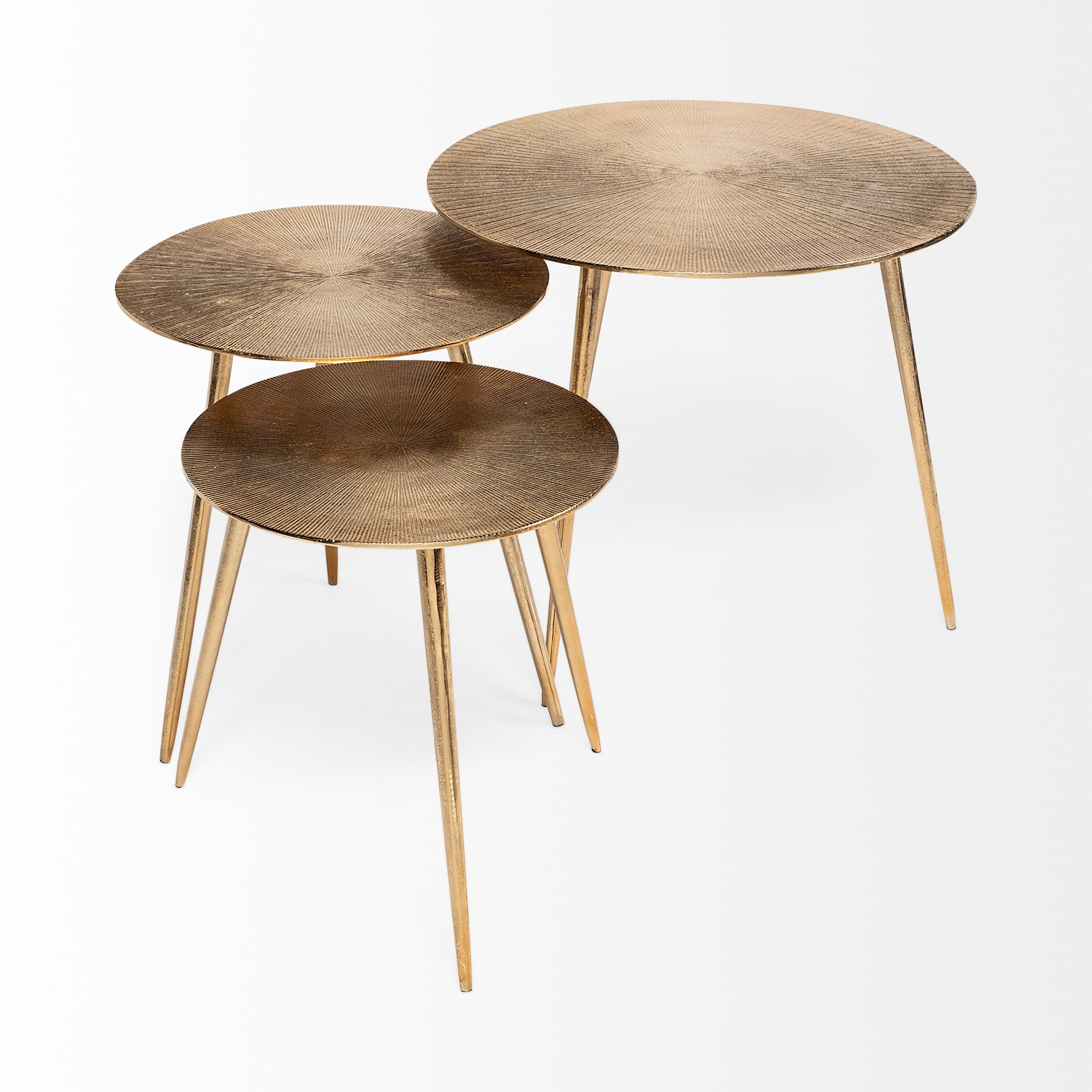 Reva III (Small) 16L x 16W Gold Round Top Cast Aluminum Accent Table — product photograph