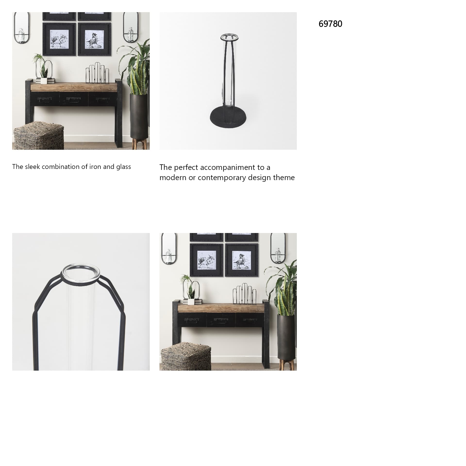 Aria 4.3L x 3.9W x 9.6H Metal and Glass Decorative Accent — in a styled room