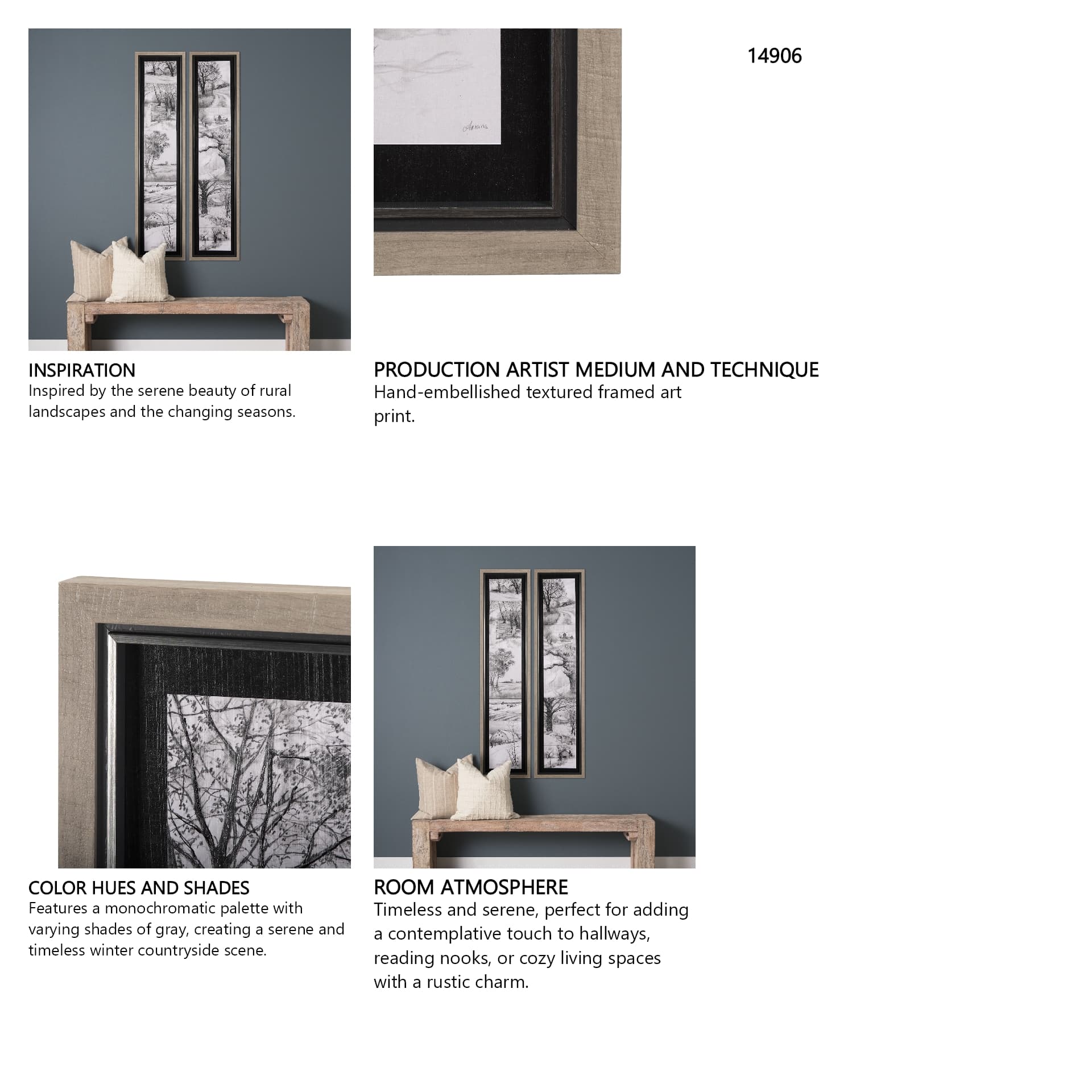 Countryside Sketches II by Ariana a Hand Embellished Textured Framed Art Print — in a styled room