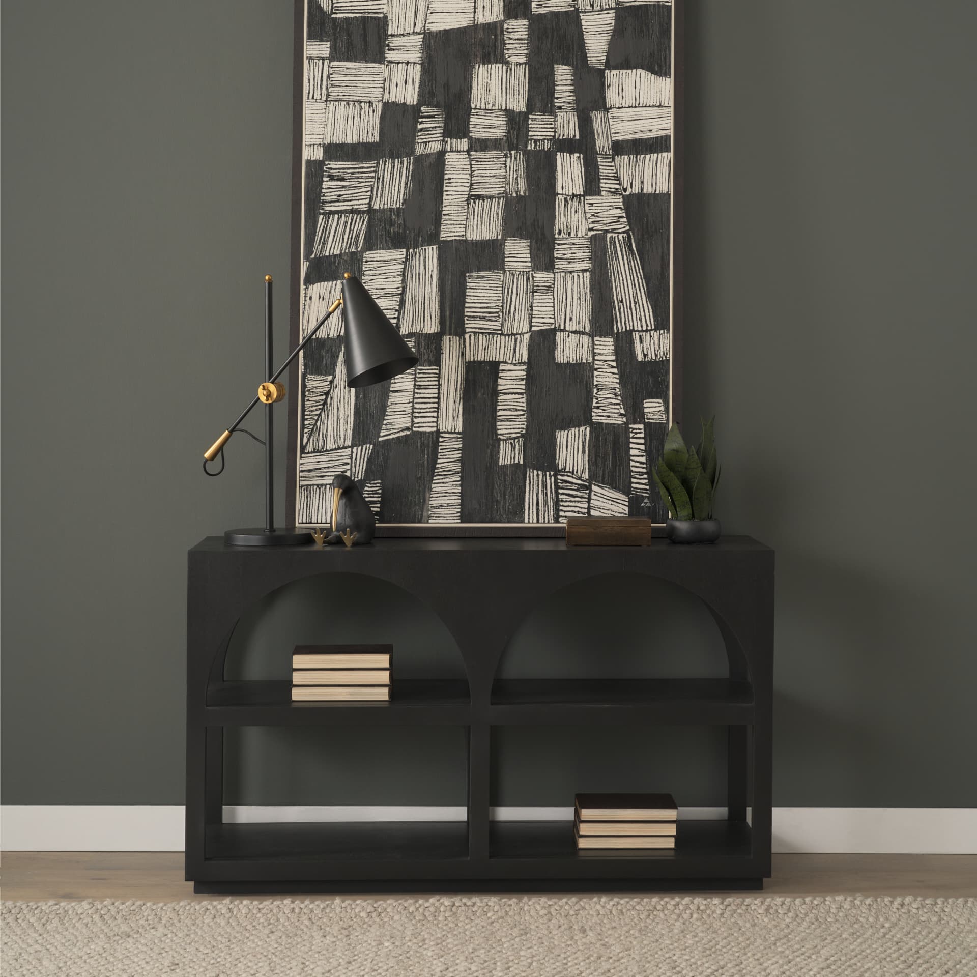 Bela 54" Matte Black Wood Arched Console Table — product photograph